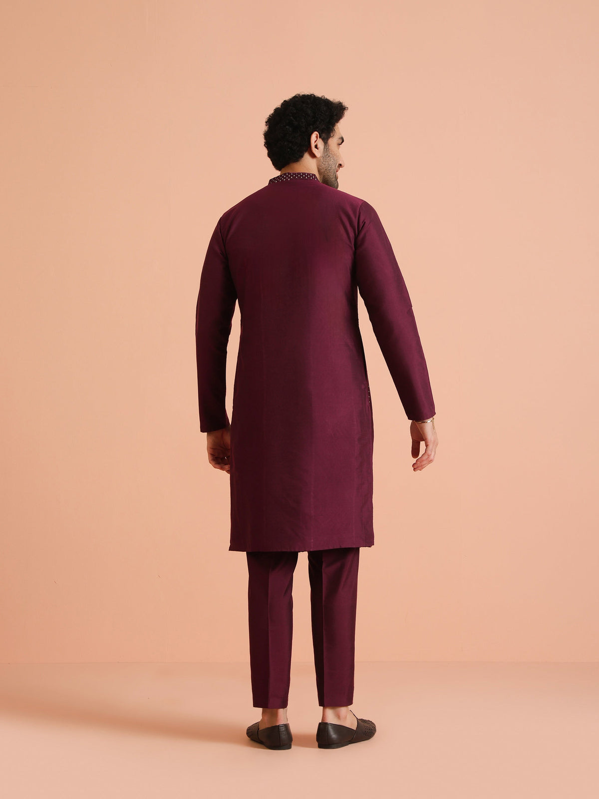Wine Poly Silk Embellished Kurta