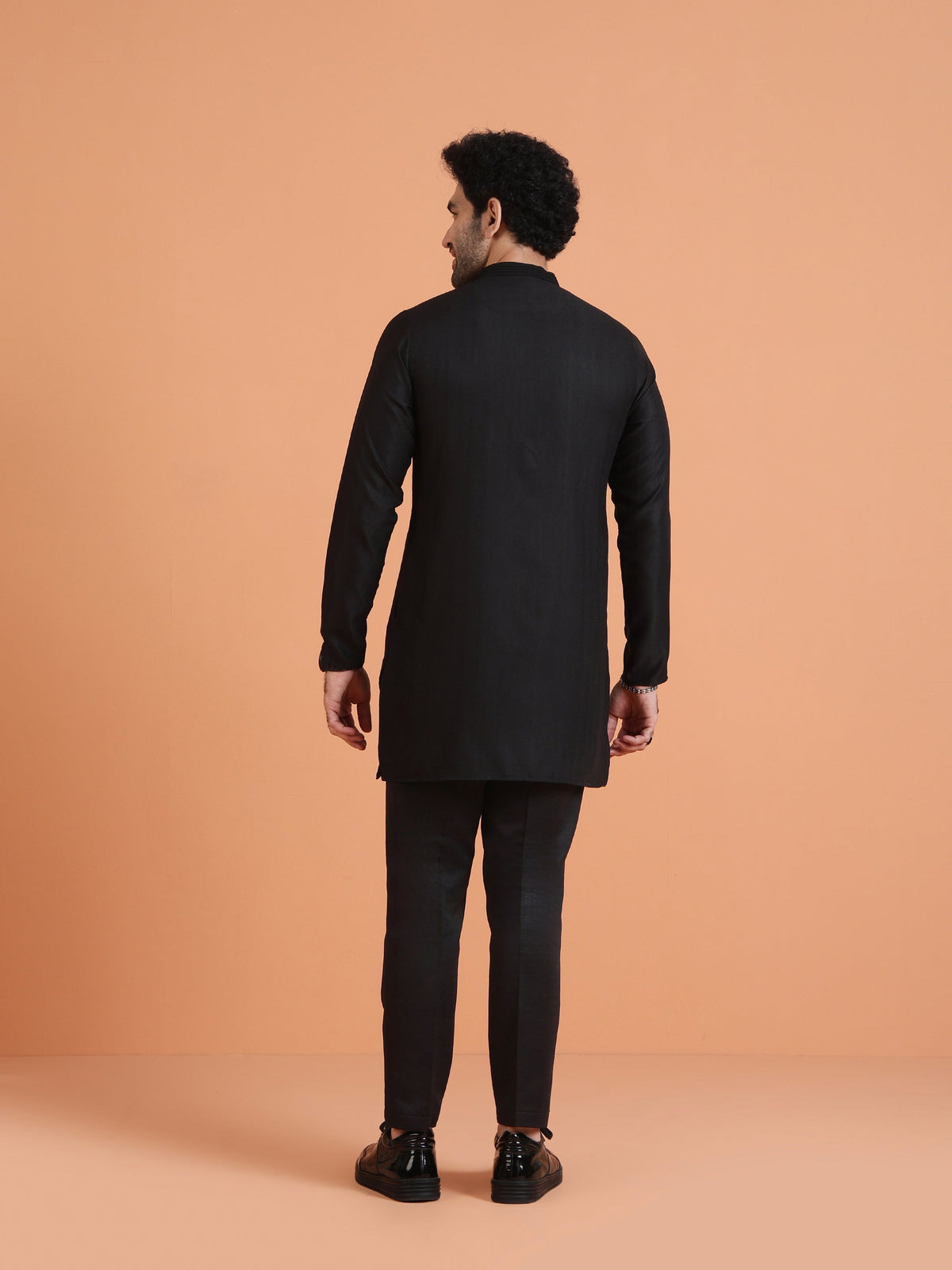 Black Silk Blend Solid Mid Kurta