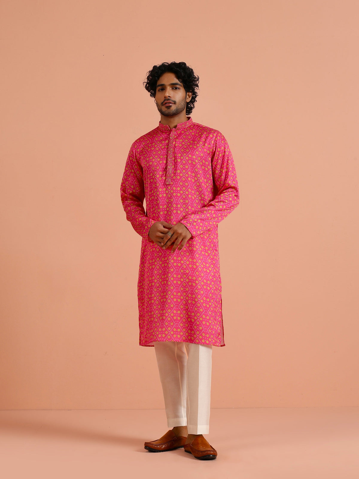Hot Pink Art Silk Printed Kurta