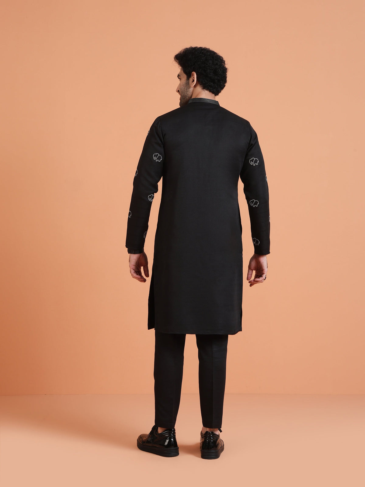 Black Cotton Silk Embroidered Kurta
