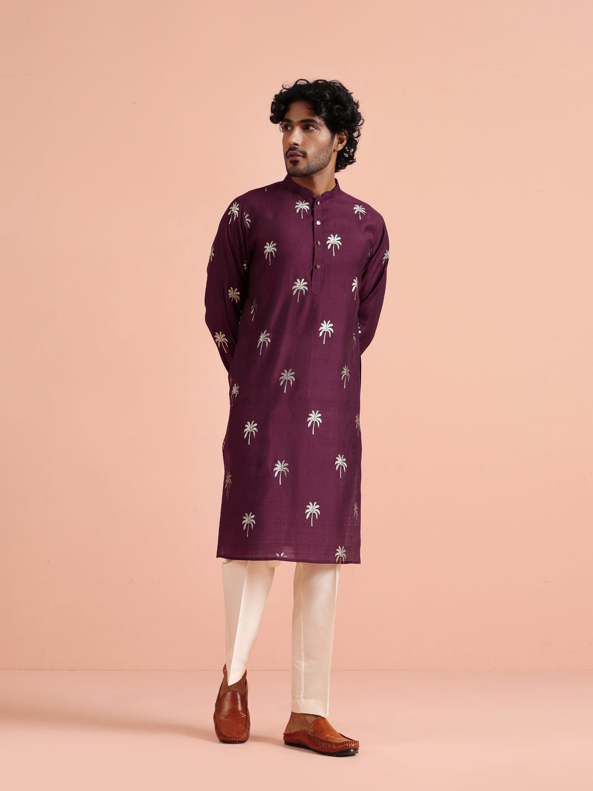 Wine Kurta with Palm Prints
