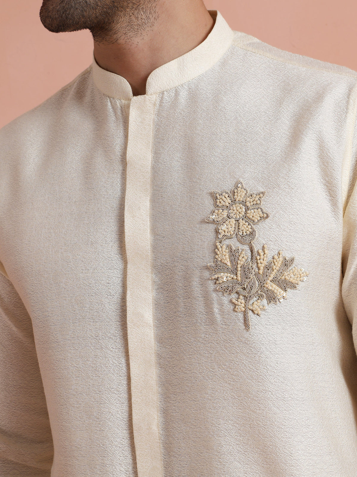 Ivory Mid Kurta with Embroidered Motif