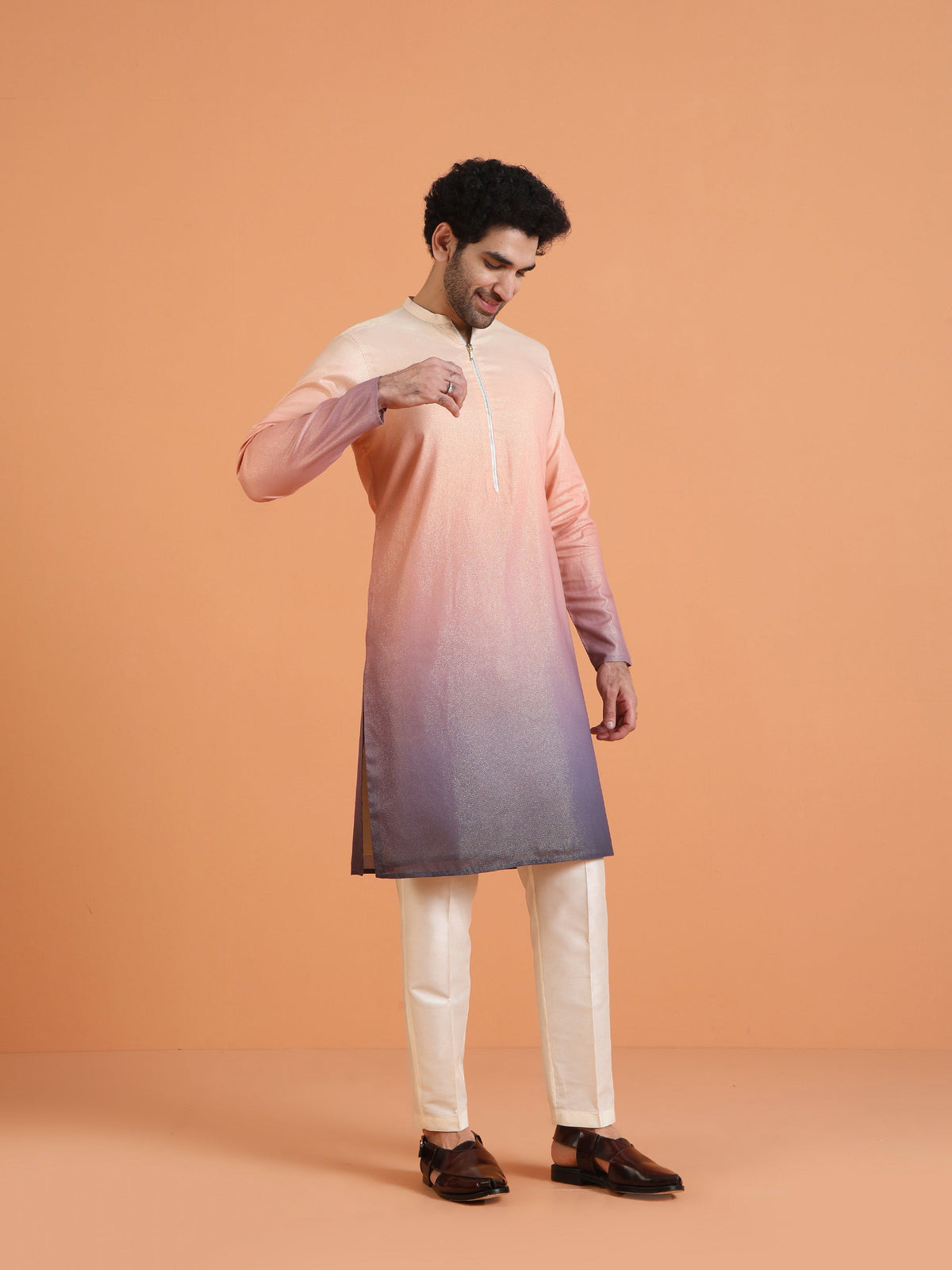 Peach Ombre Cotton Silk Zipped Kurta