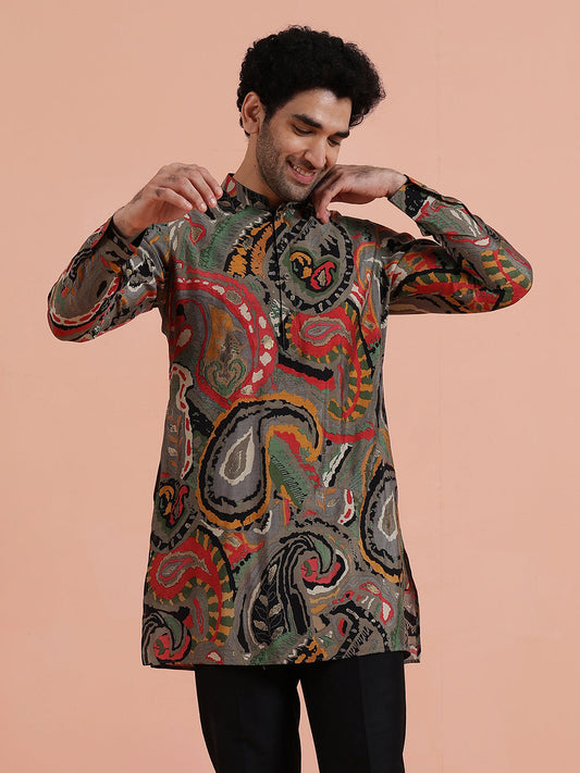 Grey Paisley Printed Kurta