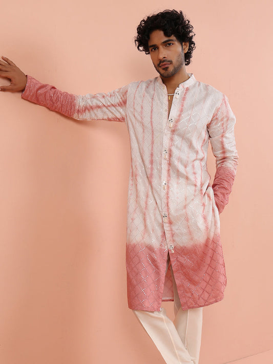 White & Pink Ombre Printed Kurta