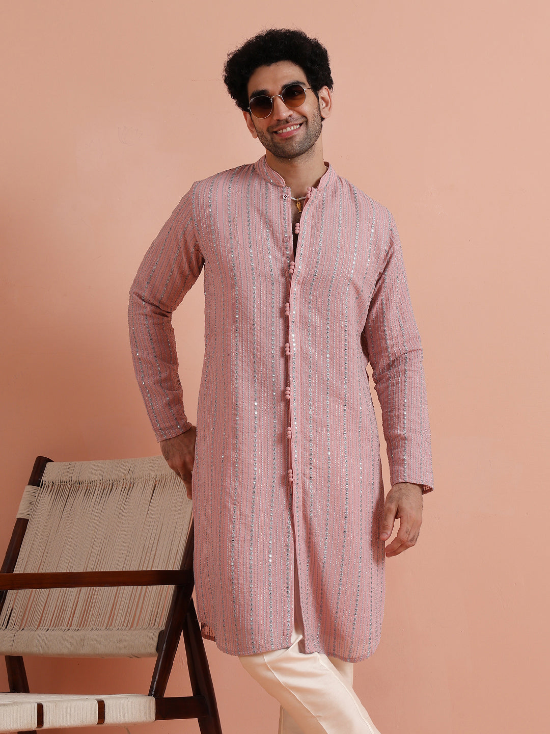 Pink Kurta with Subtle Embellishments