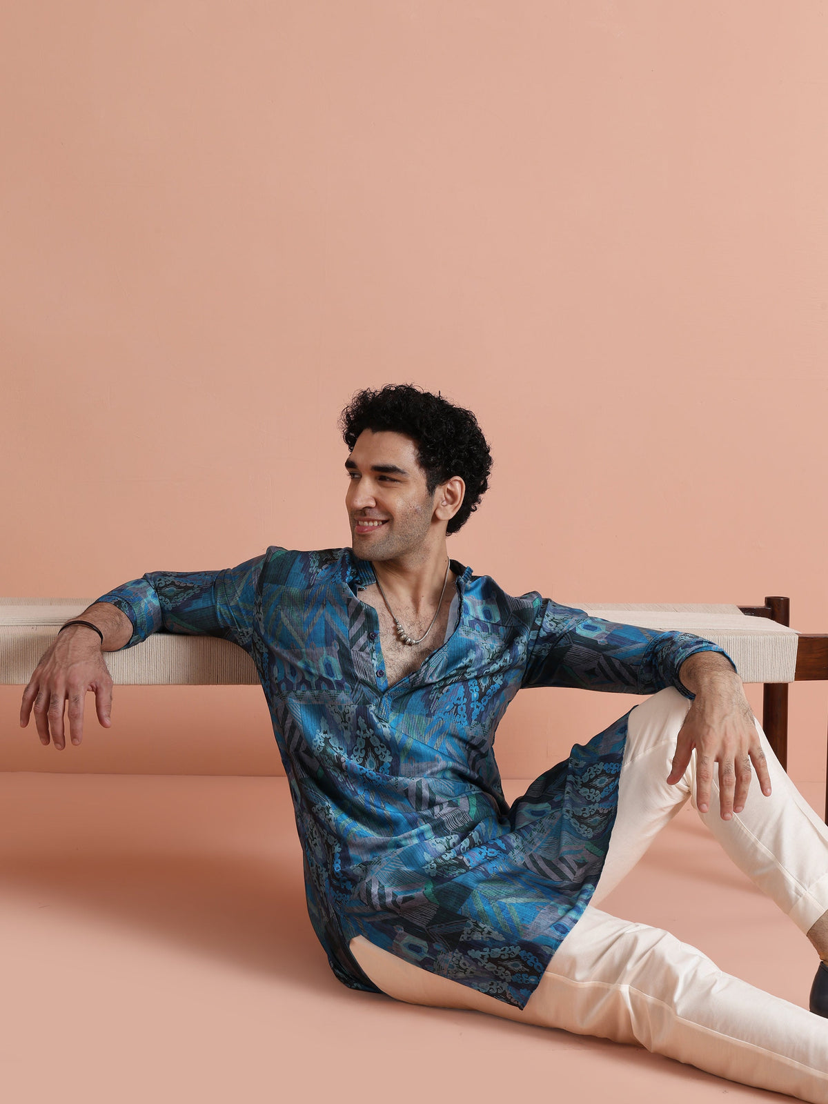 Blue Geometric Printed Kurta