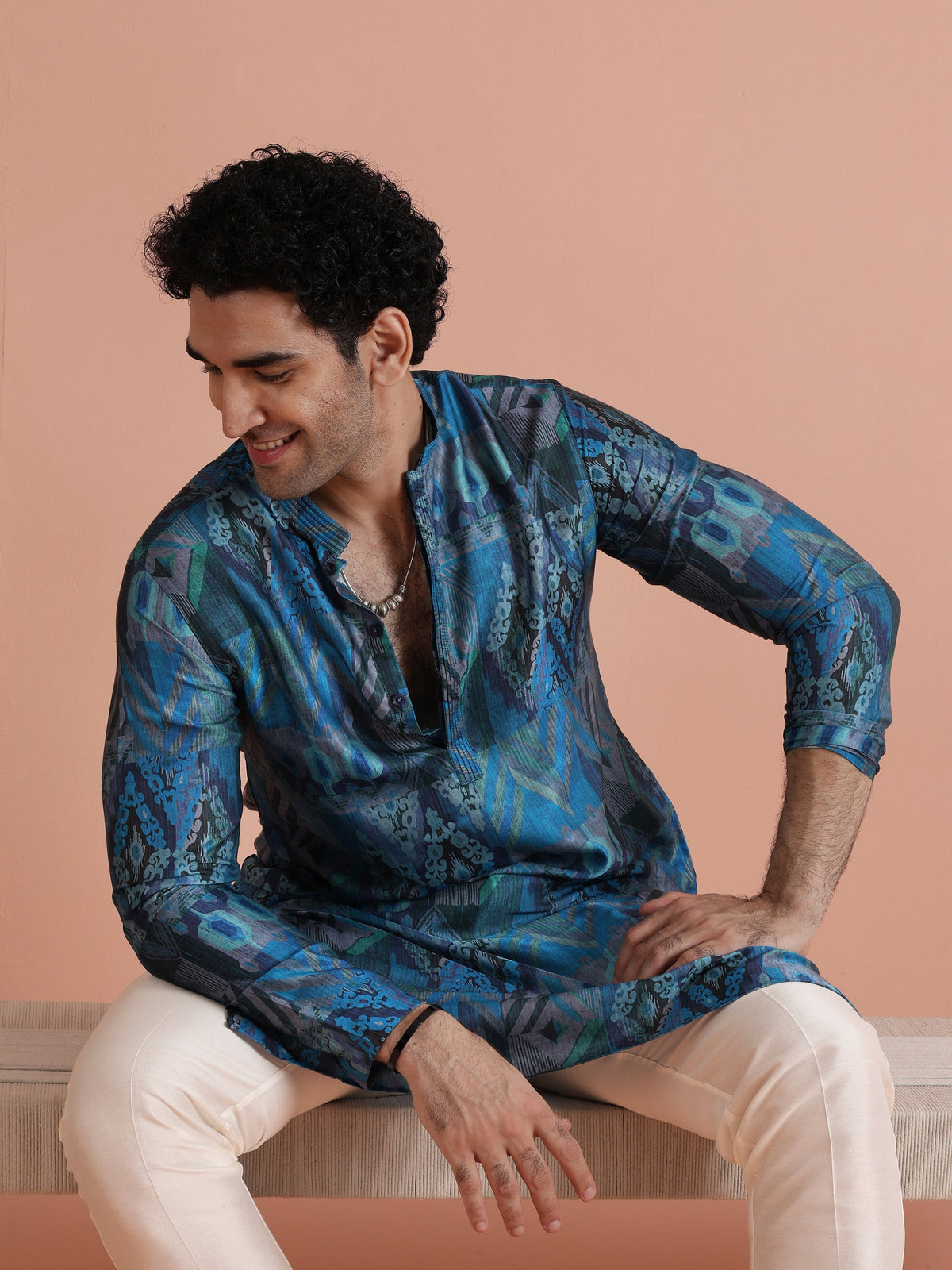 Blue Geometric Printed Kurta