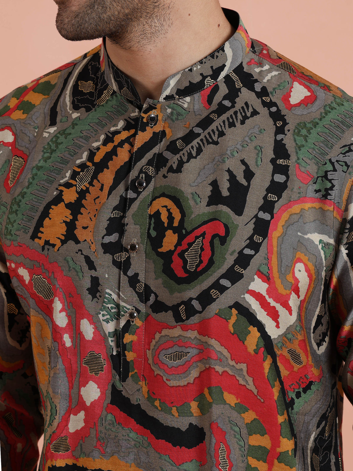 Grey Paisley Printed Kurta