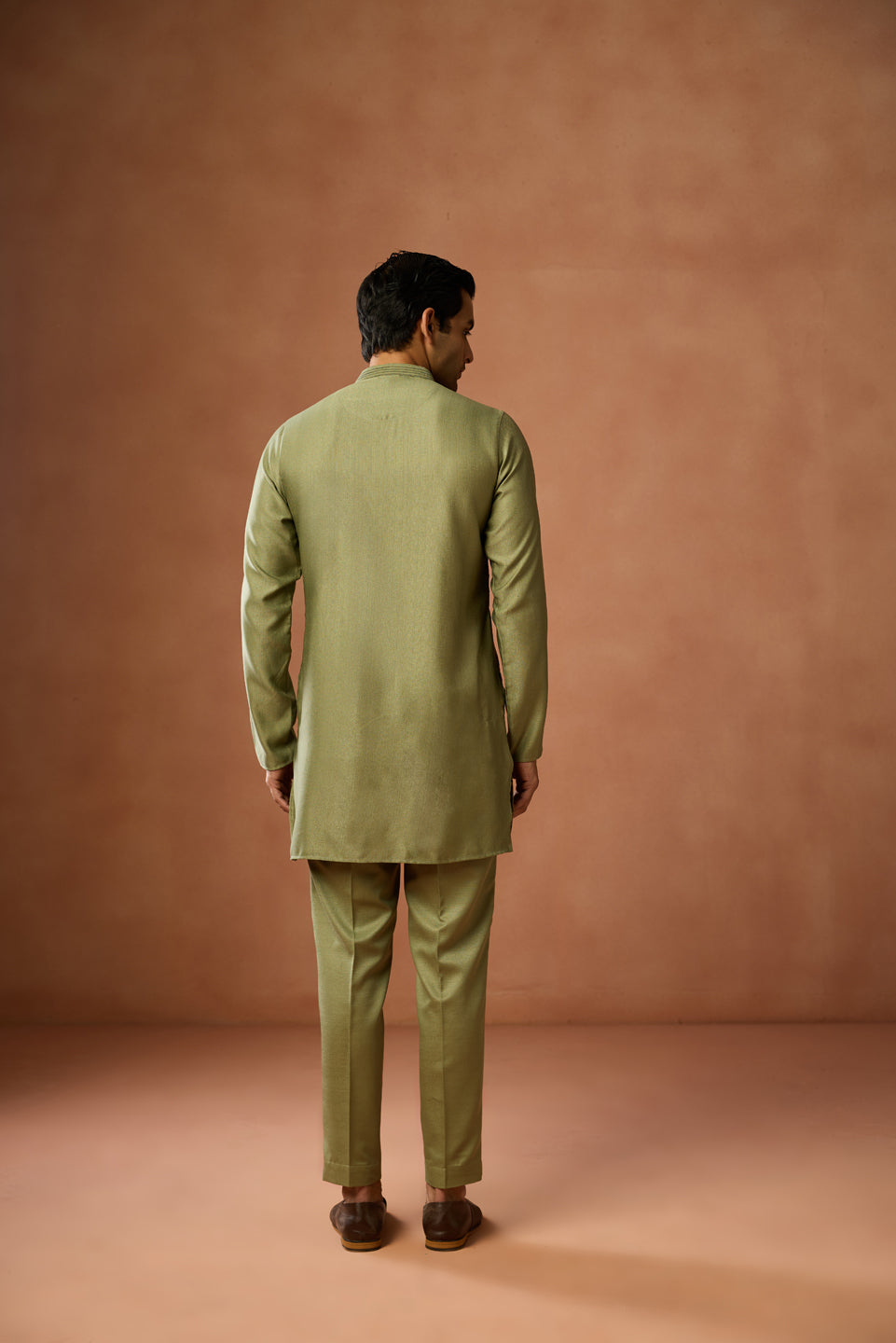 Olive Green Silk Blend Mid Kurta