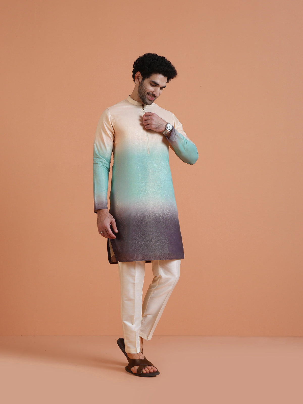 Ombre Cotton Silk Zipped Kurta