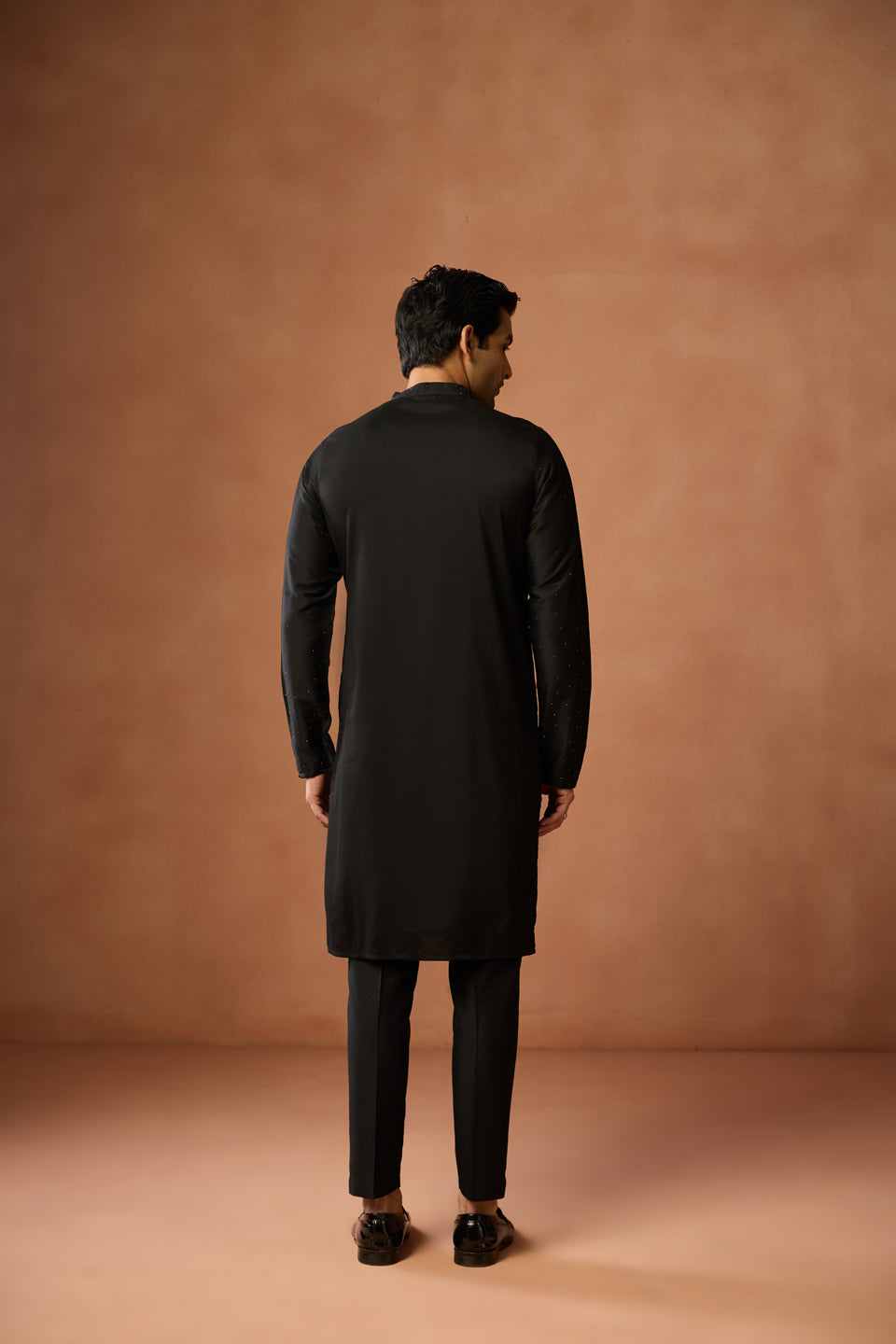 Black Silk Blend Embellished Long Kurta