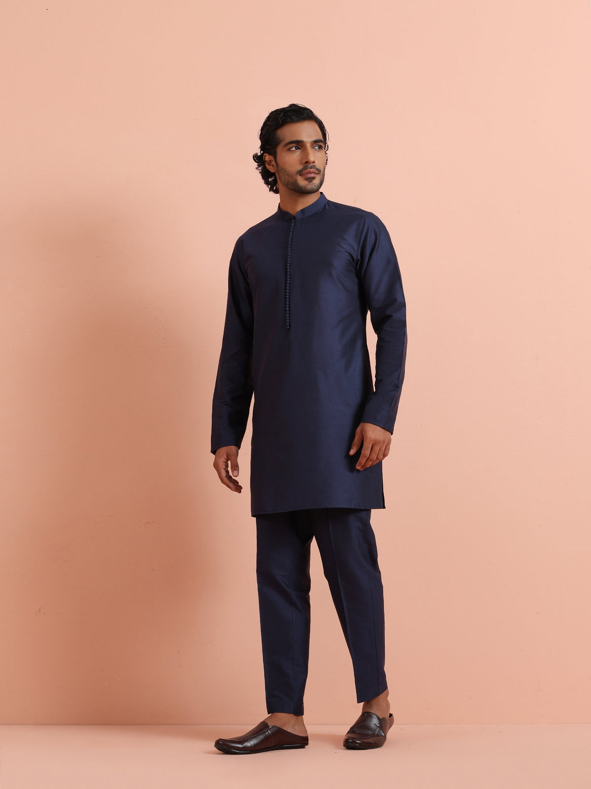 Solid Navy Mid Kurta