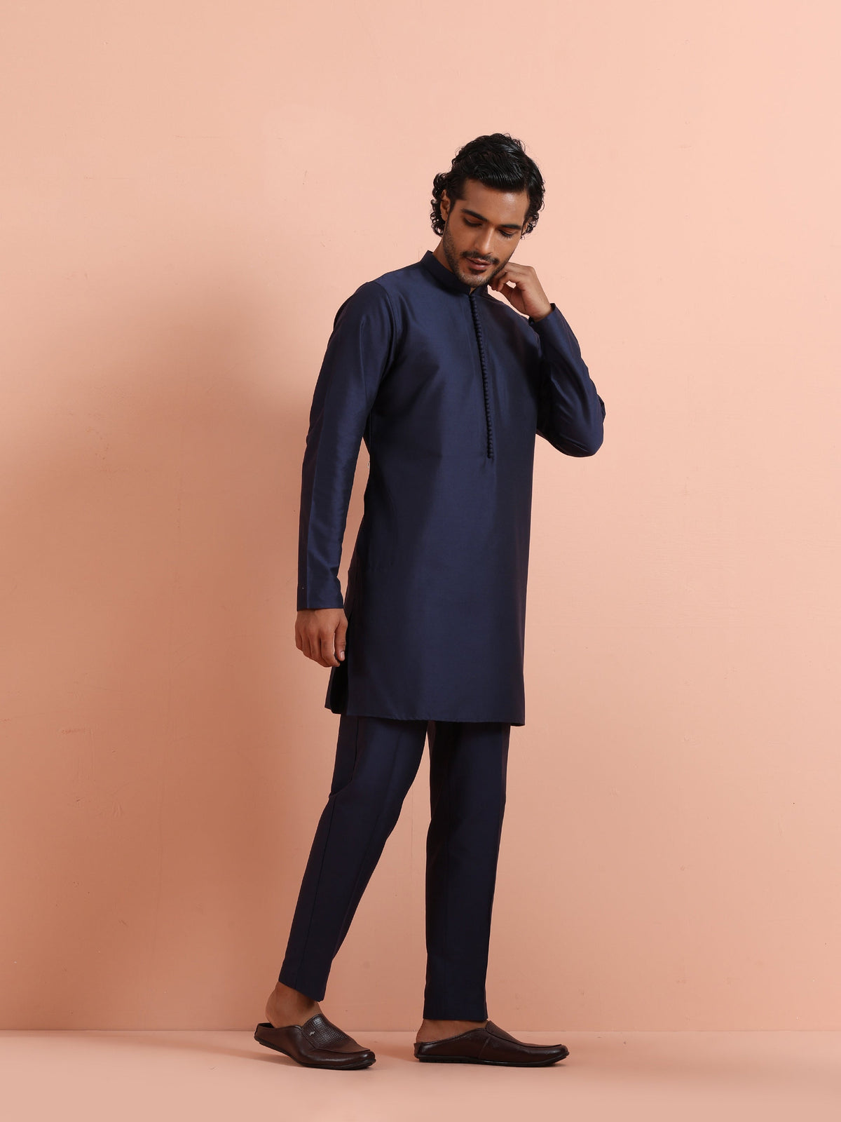 Solid Navy Mid Kurta