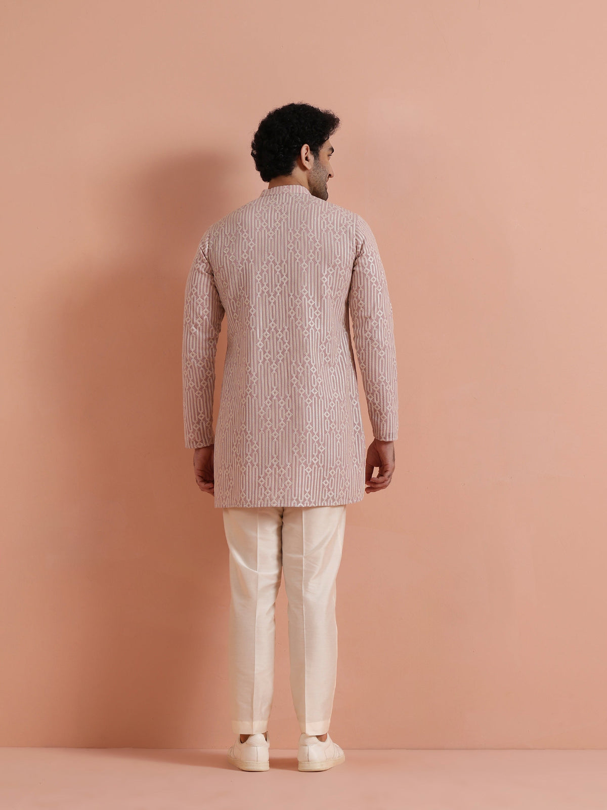 Pink Georgette Embroidered Mid Kurta