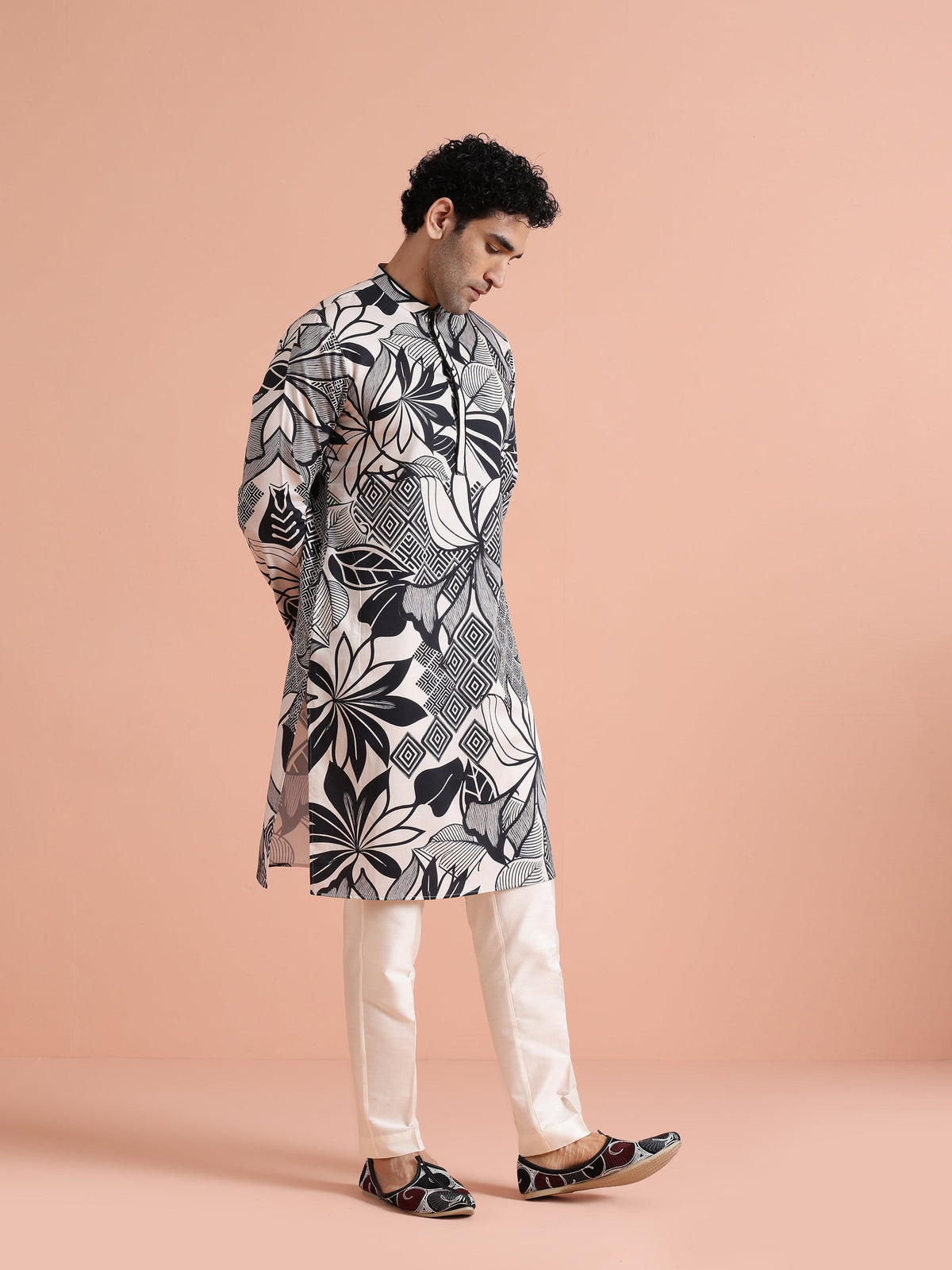 Black & White Printed Long Kurta