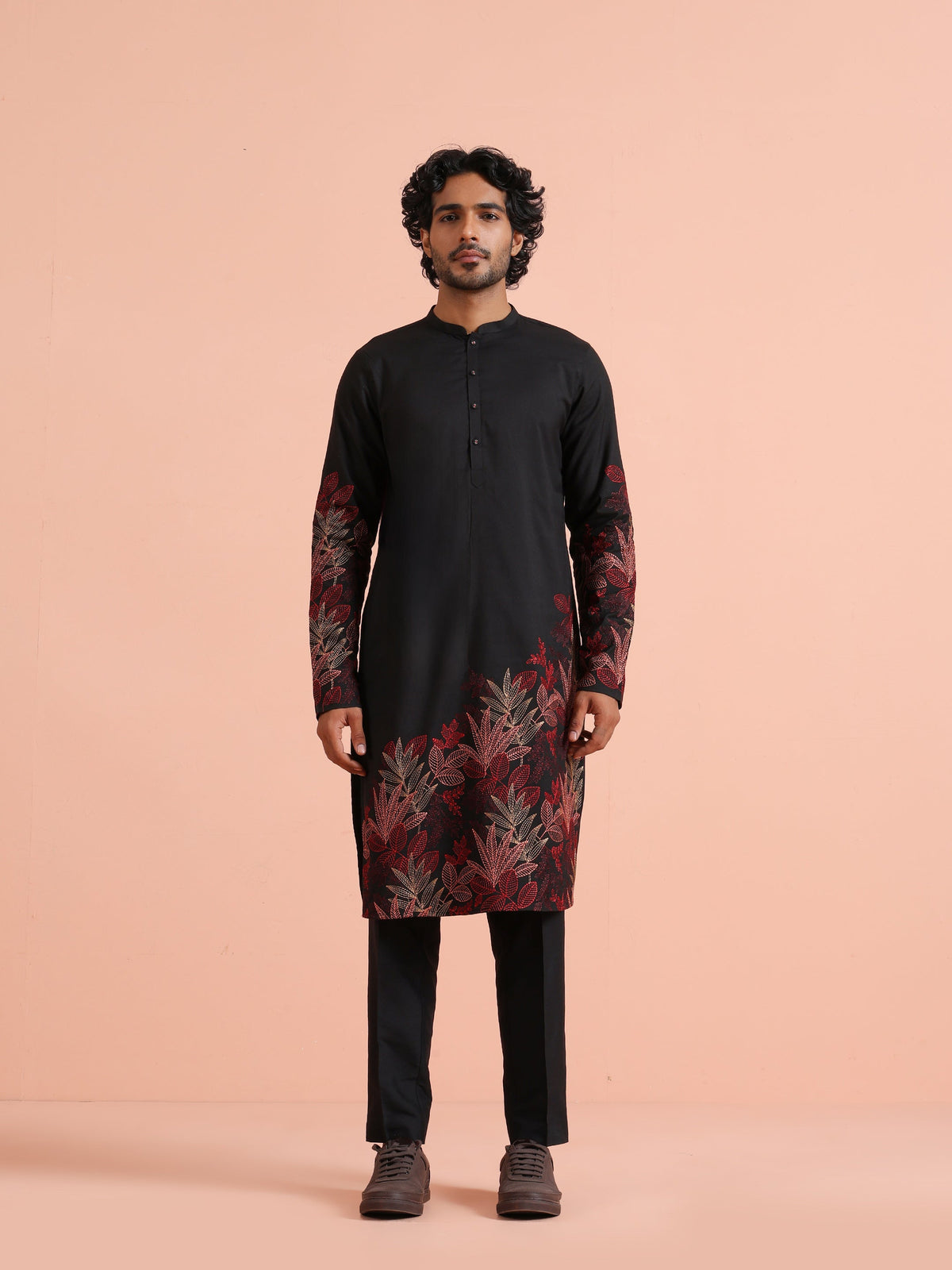 Black Kurta with Red Embroidery