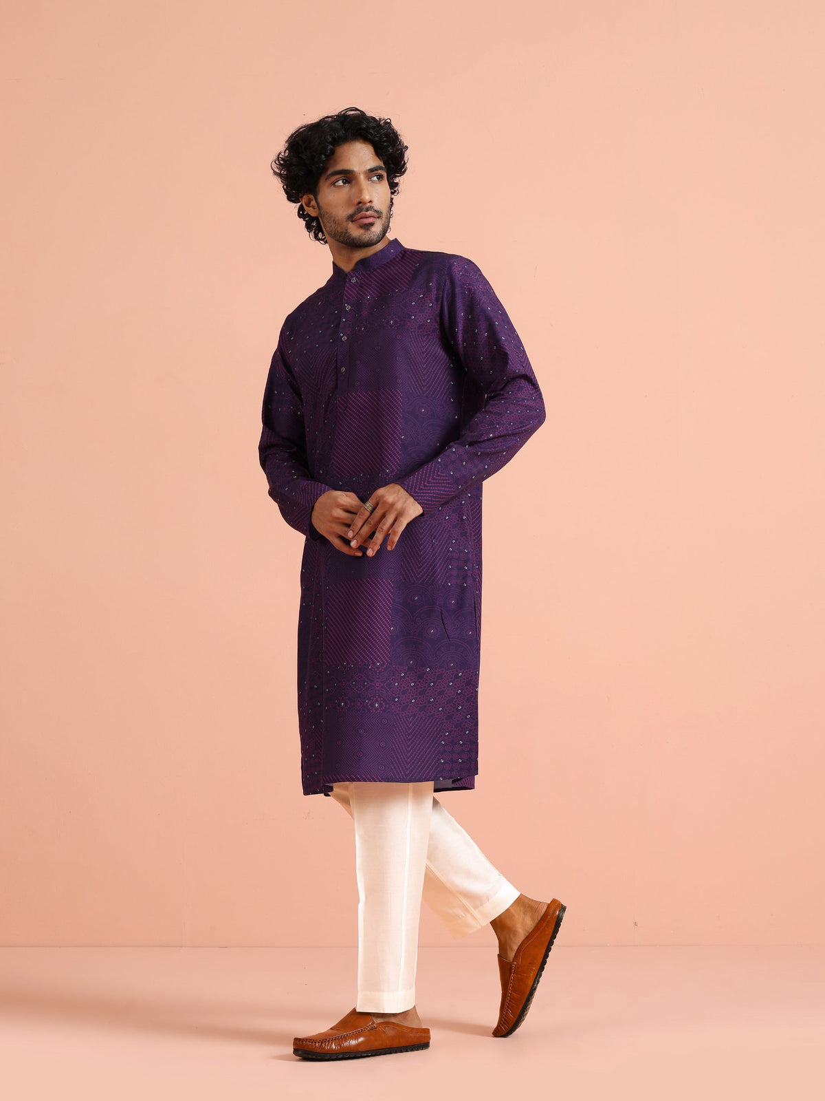 Purple Geometric Printed Kurta