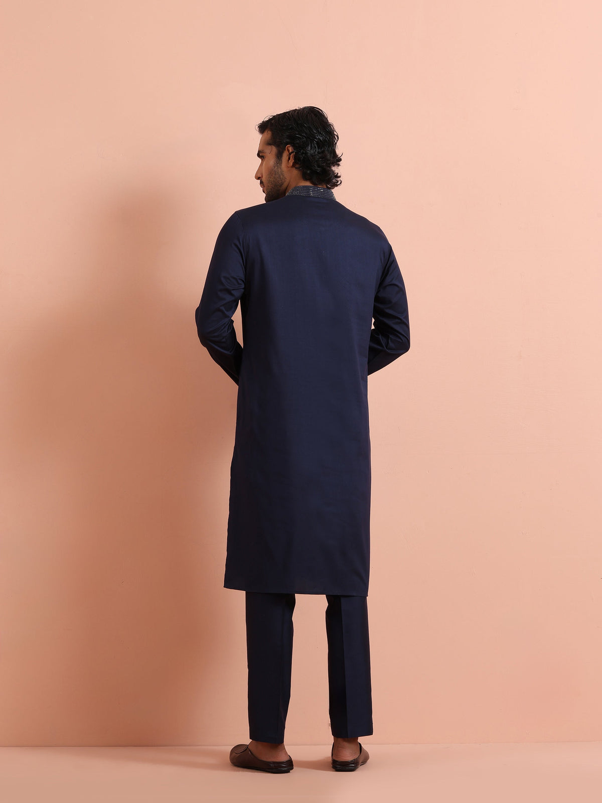 Navy Kurta with Geometric Embroidery