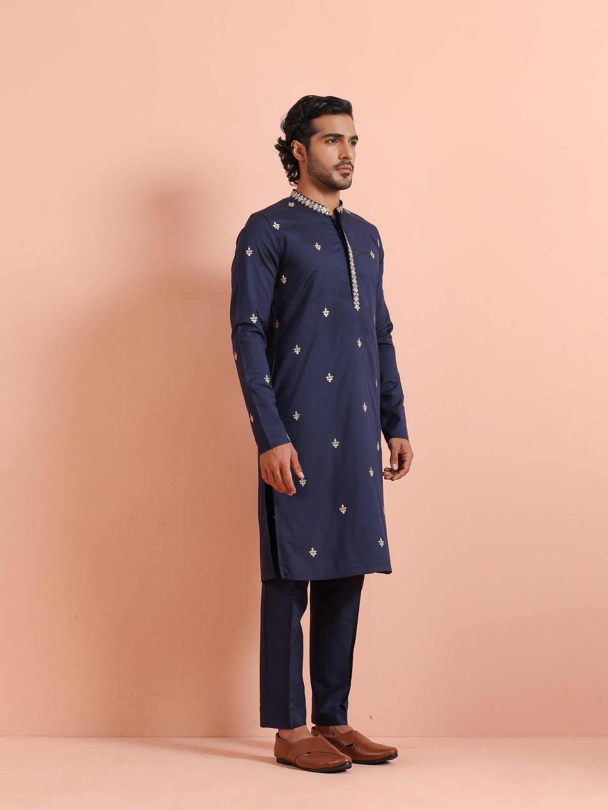 Navy Kurta with Delicate Embroidery