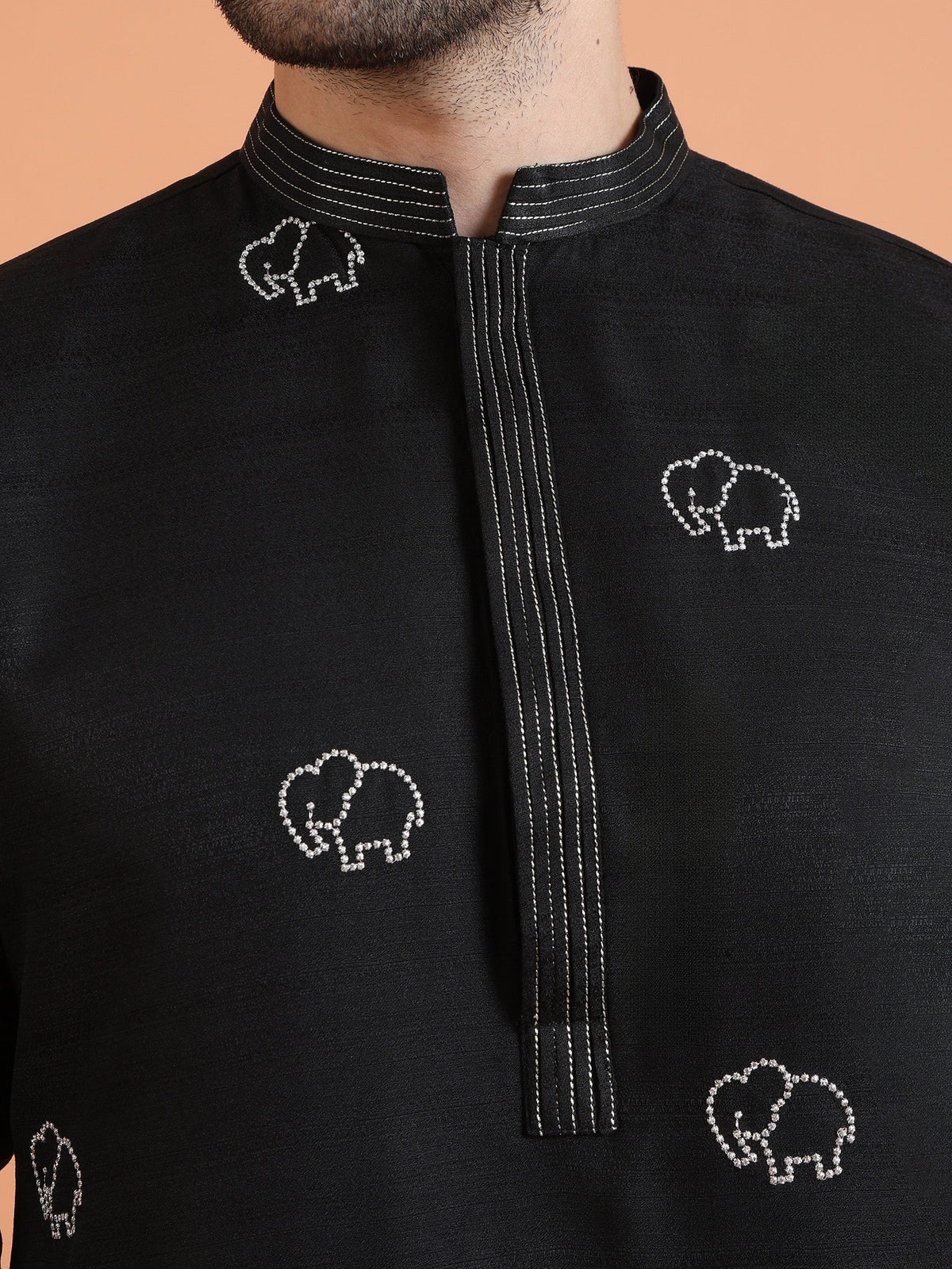 Black Cotton Silk Embroidered Kurta