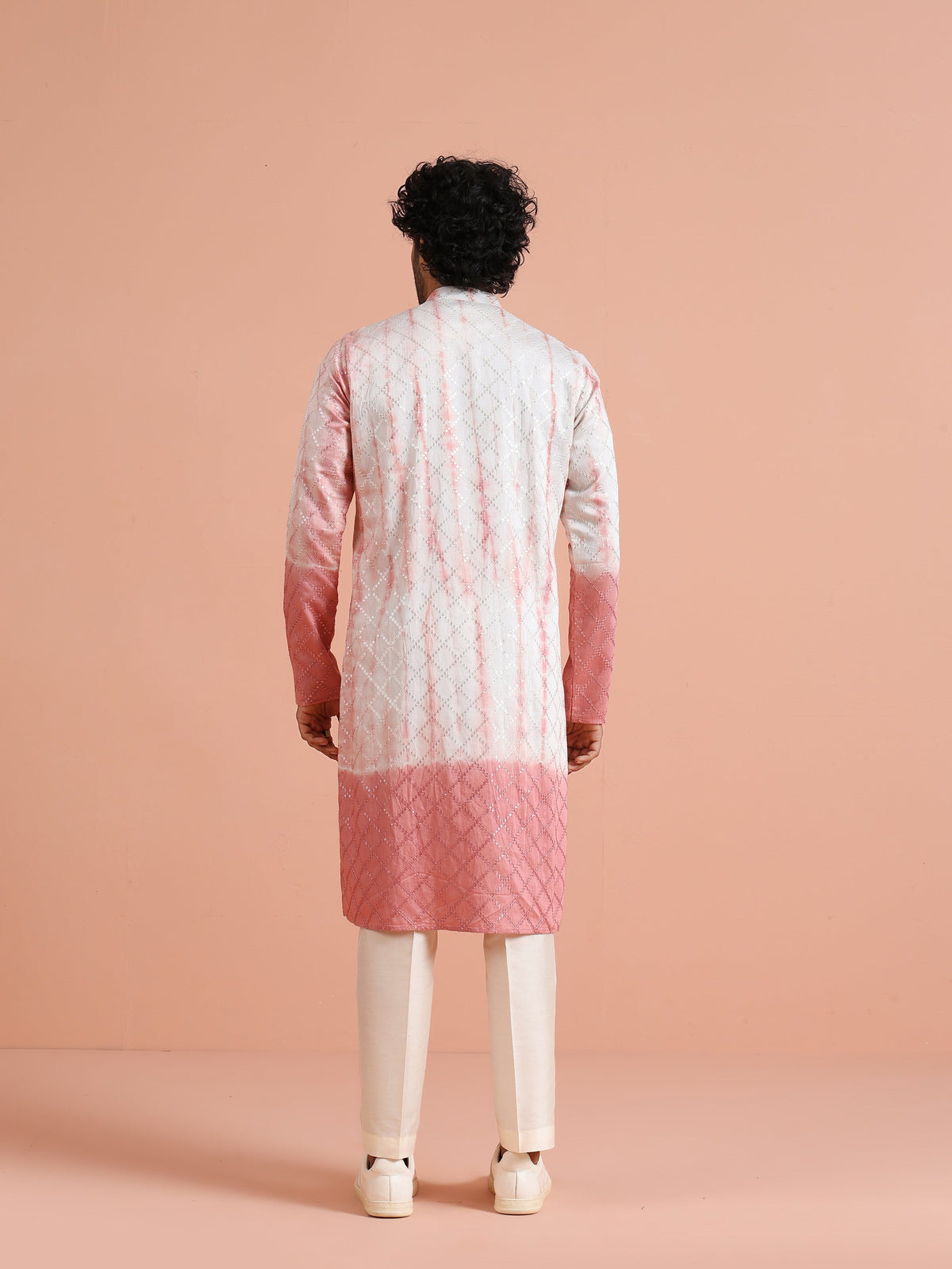 White & Pink Ombre Printed Kurta