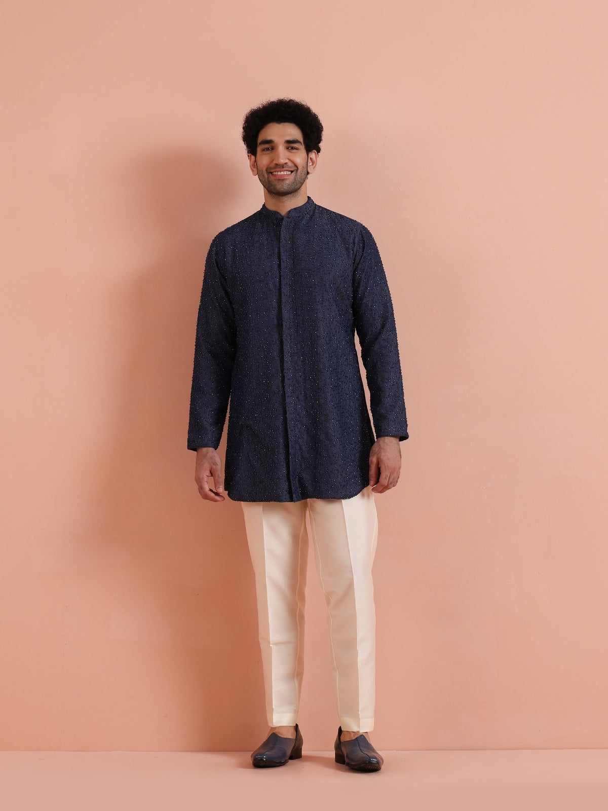 Navy Mid Kurta with Sequin Detailing