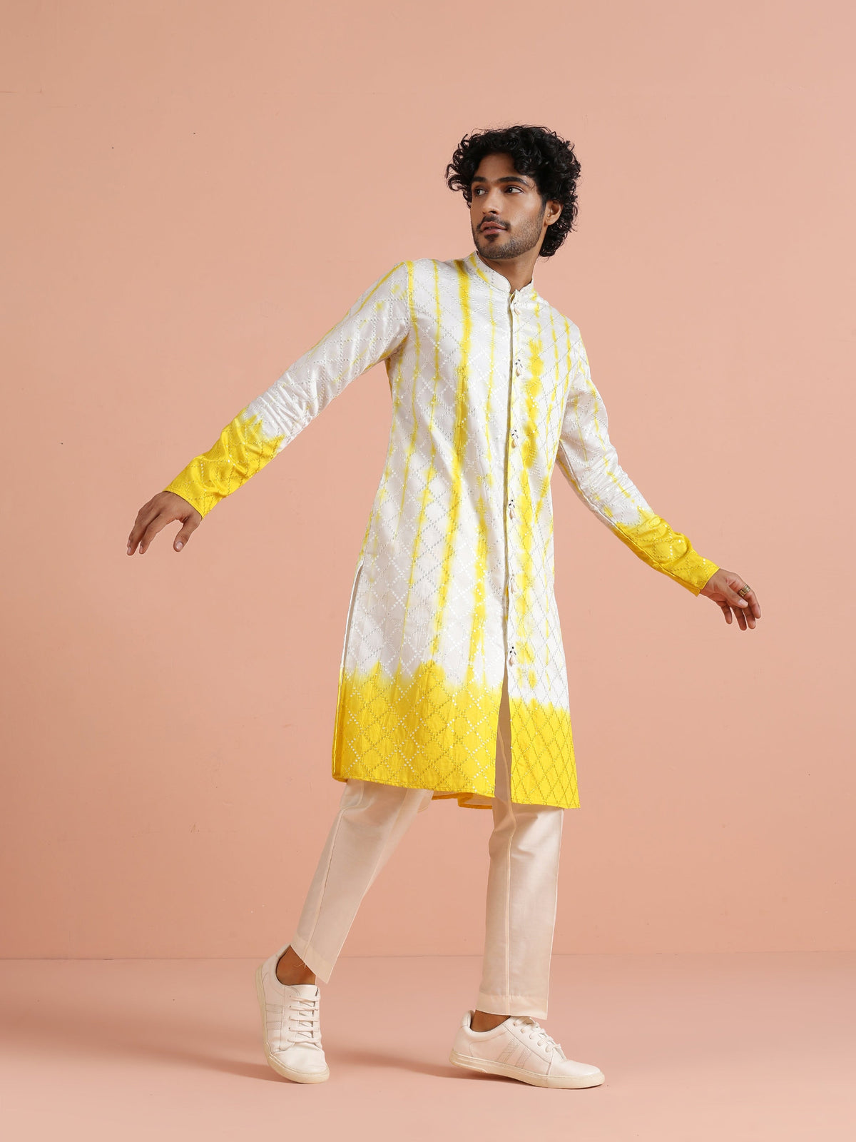 White & Yellow Ombre Printed Kurta