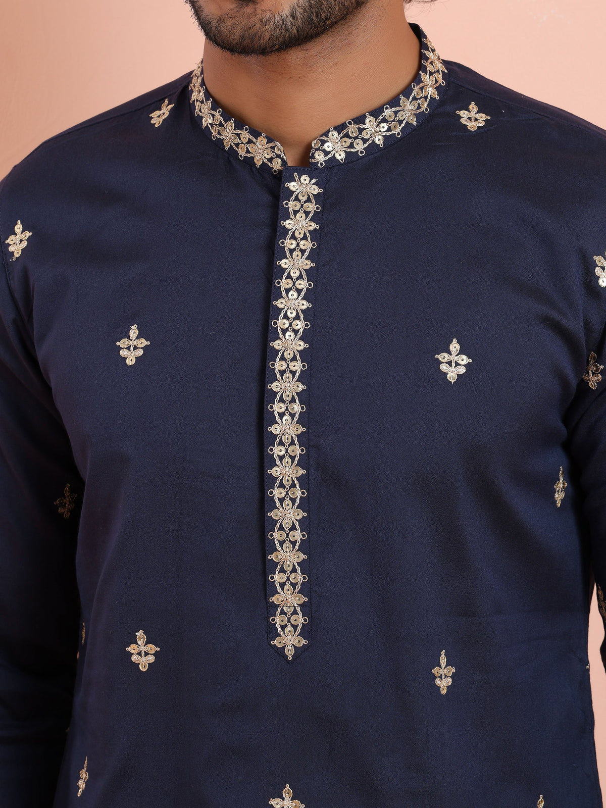 Navy Kurta with Delicate Embroidery