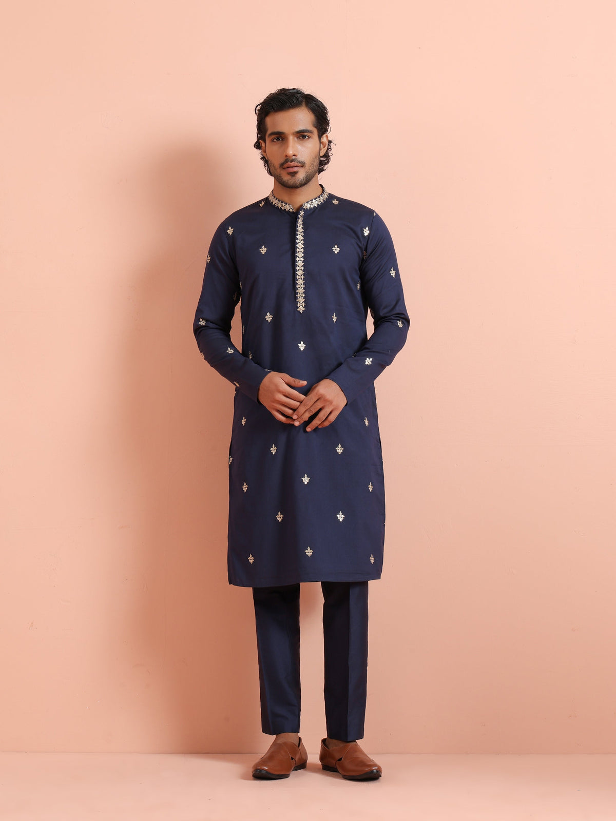 Navy Kurta with Delicate Embroidery