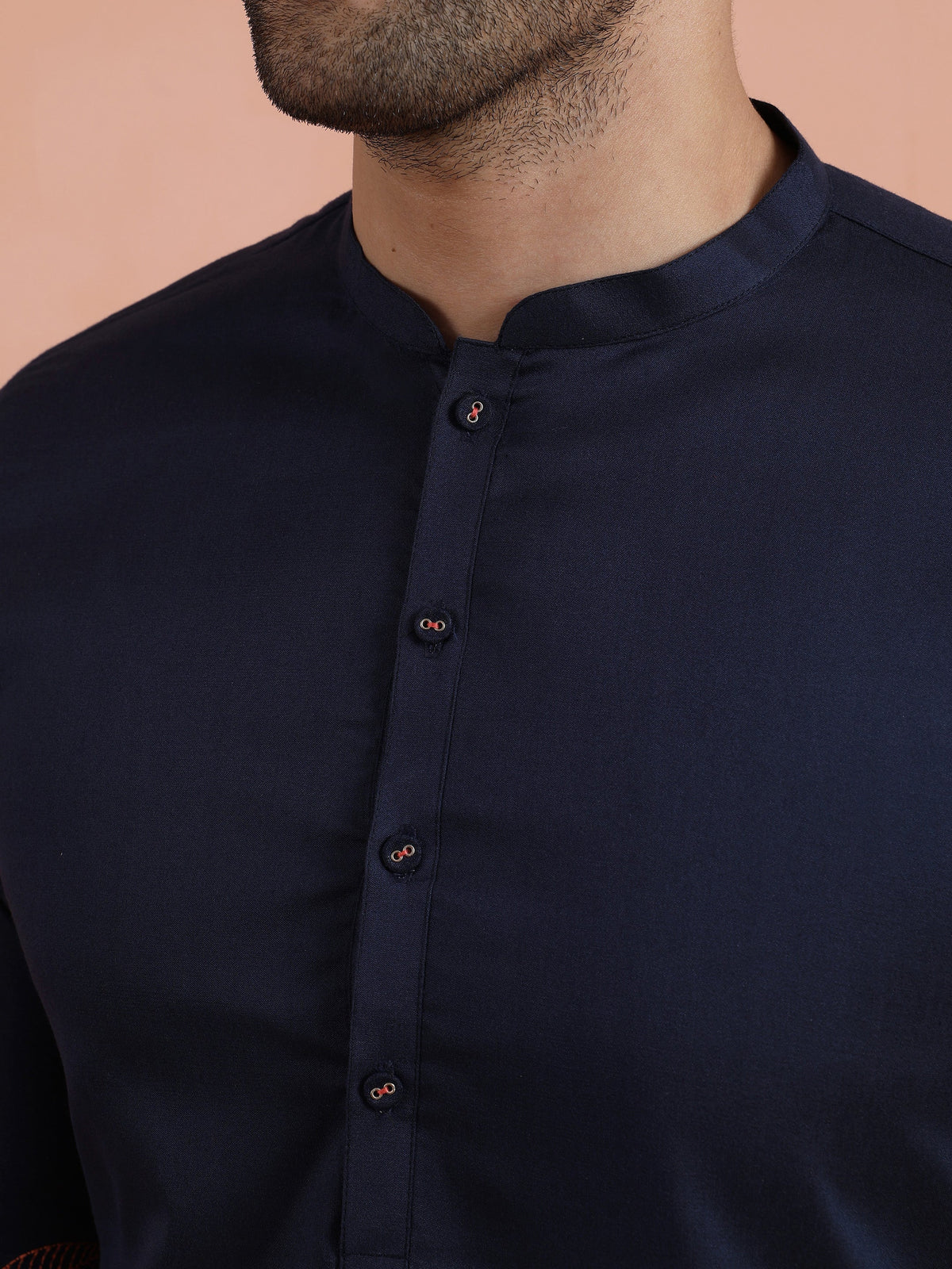 Navy Kurta with Red Embroidery
