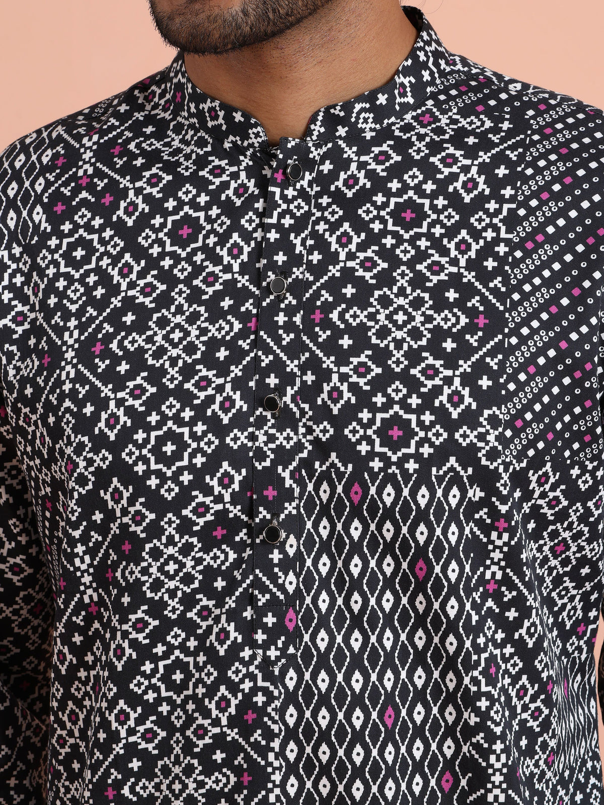 Black Geometric Printed Kurta