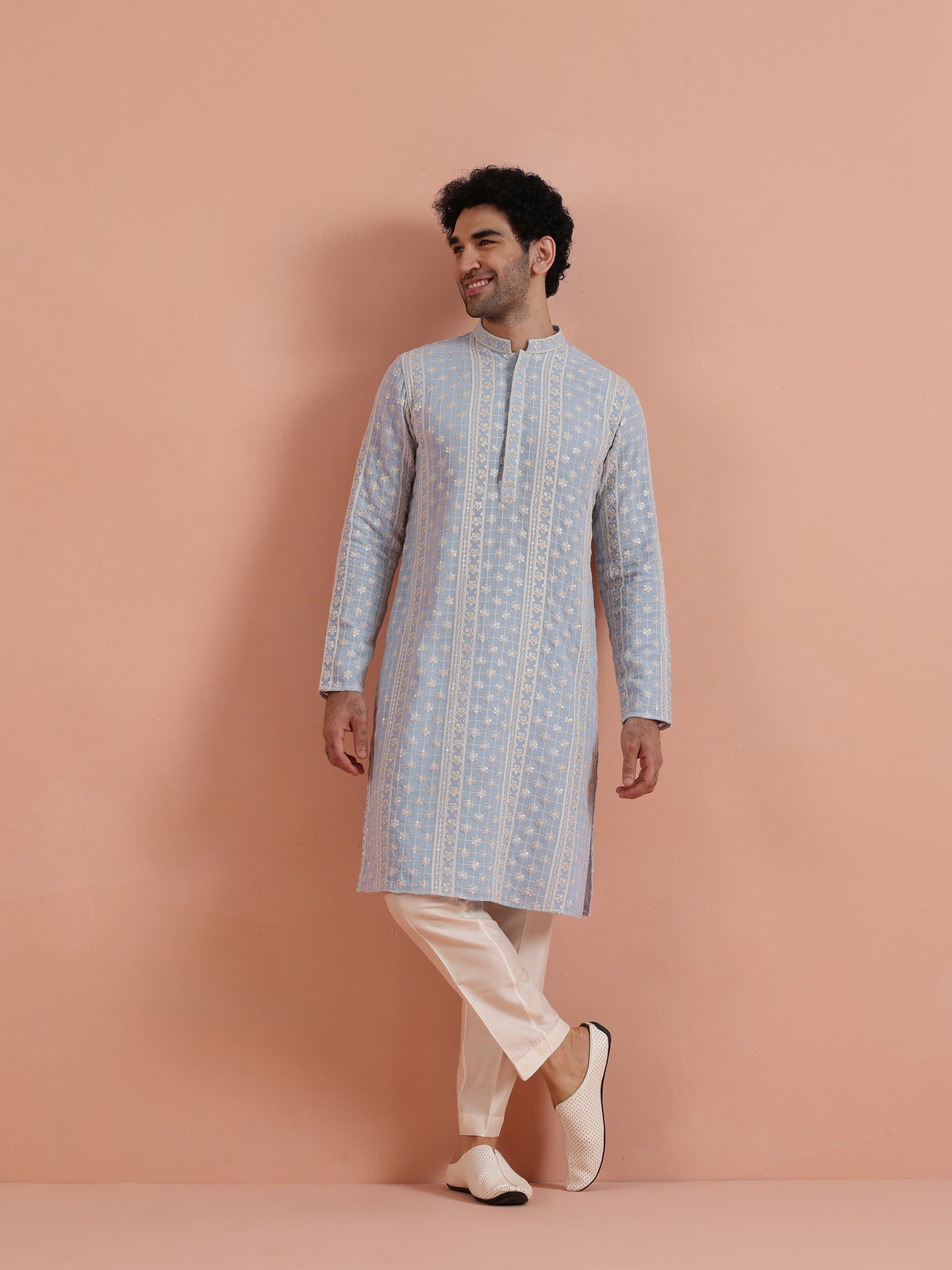 Sky Blue Embroidered Sequin Kurta
