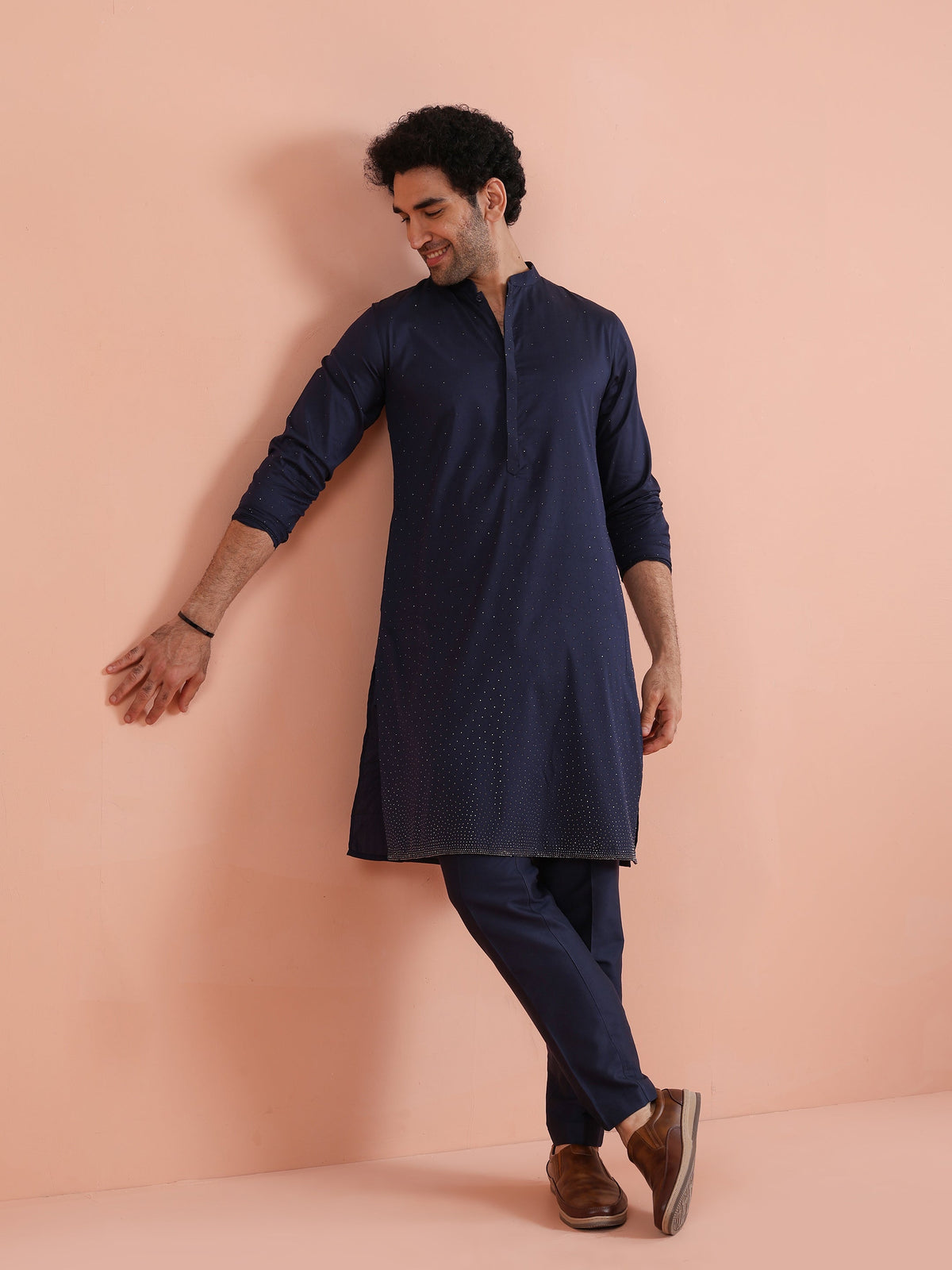 Navy Kurta with Subtle Embellishment