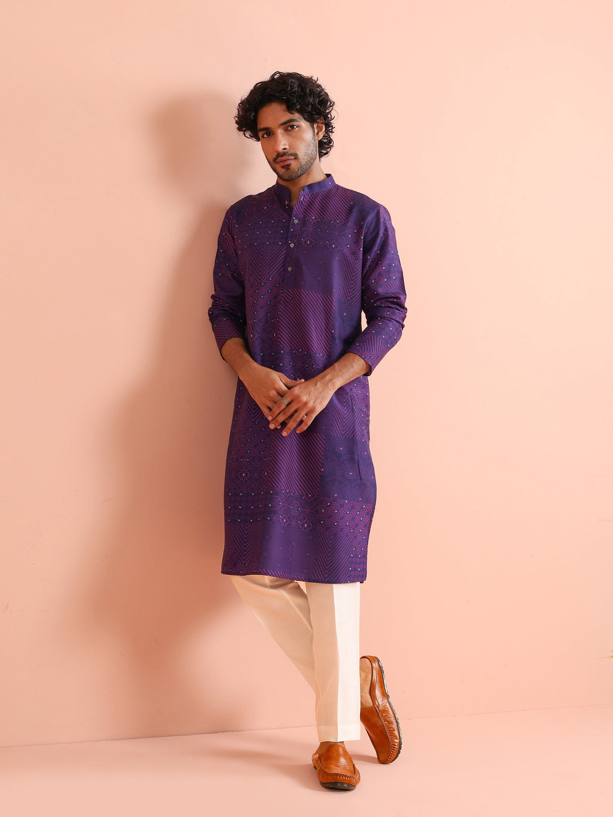 Purple Geometric Printed Kurta