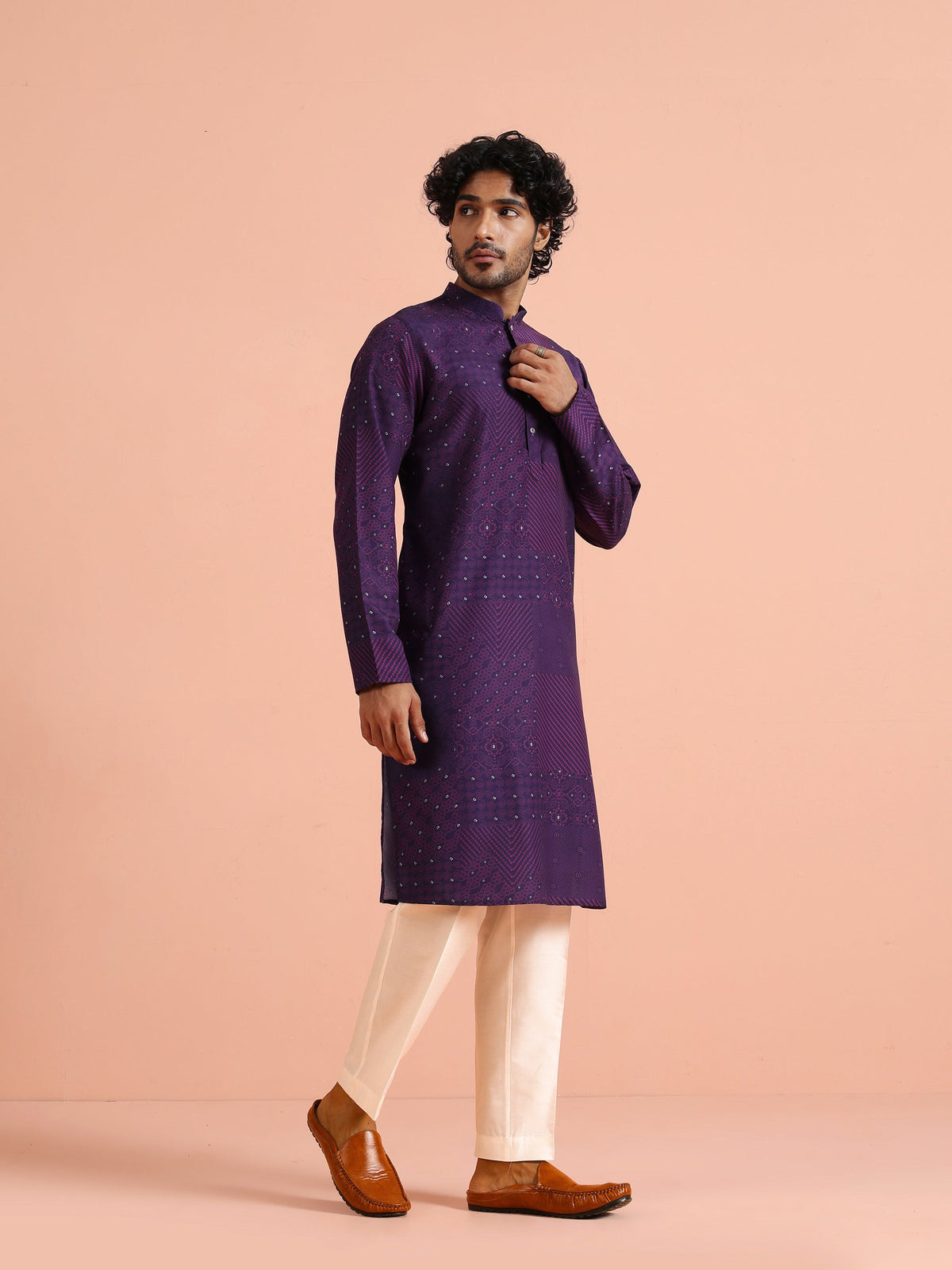 Purple Geometric Printed Kurta