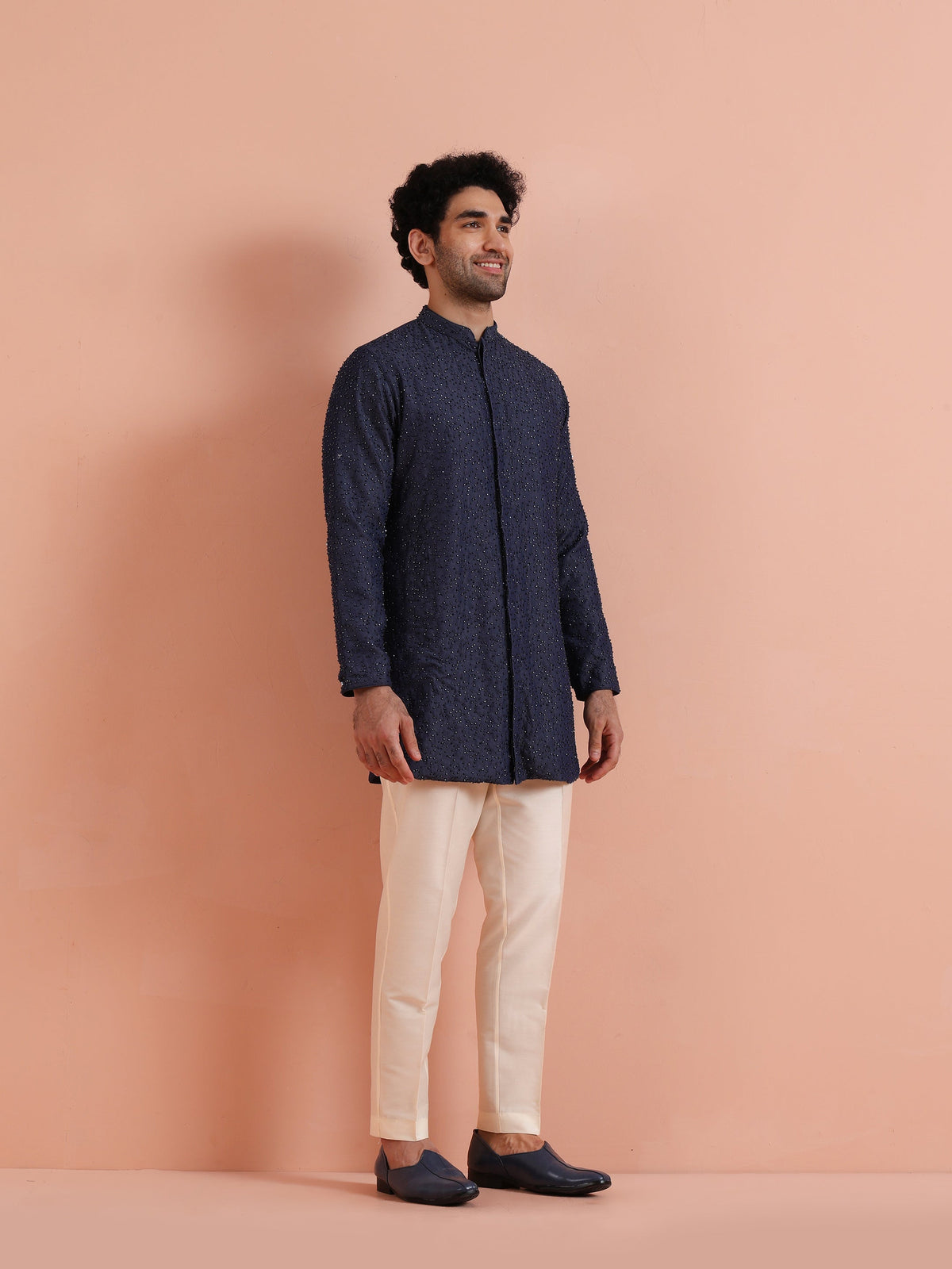 Navy Mid Kurta with Sequin Detailing