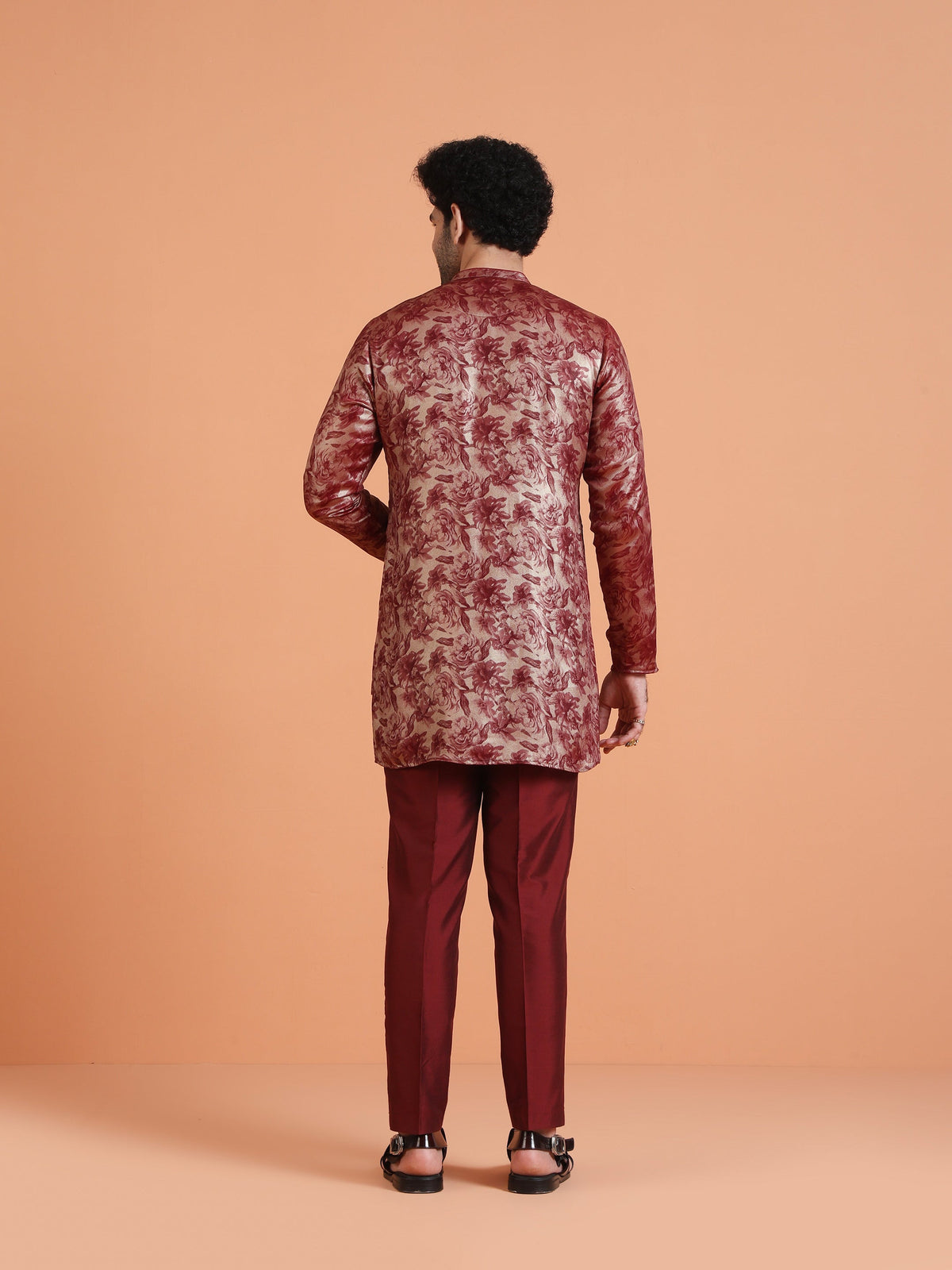 Maroon Art Silk Floral Mid Kurta
