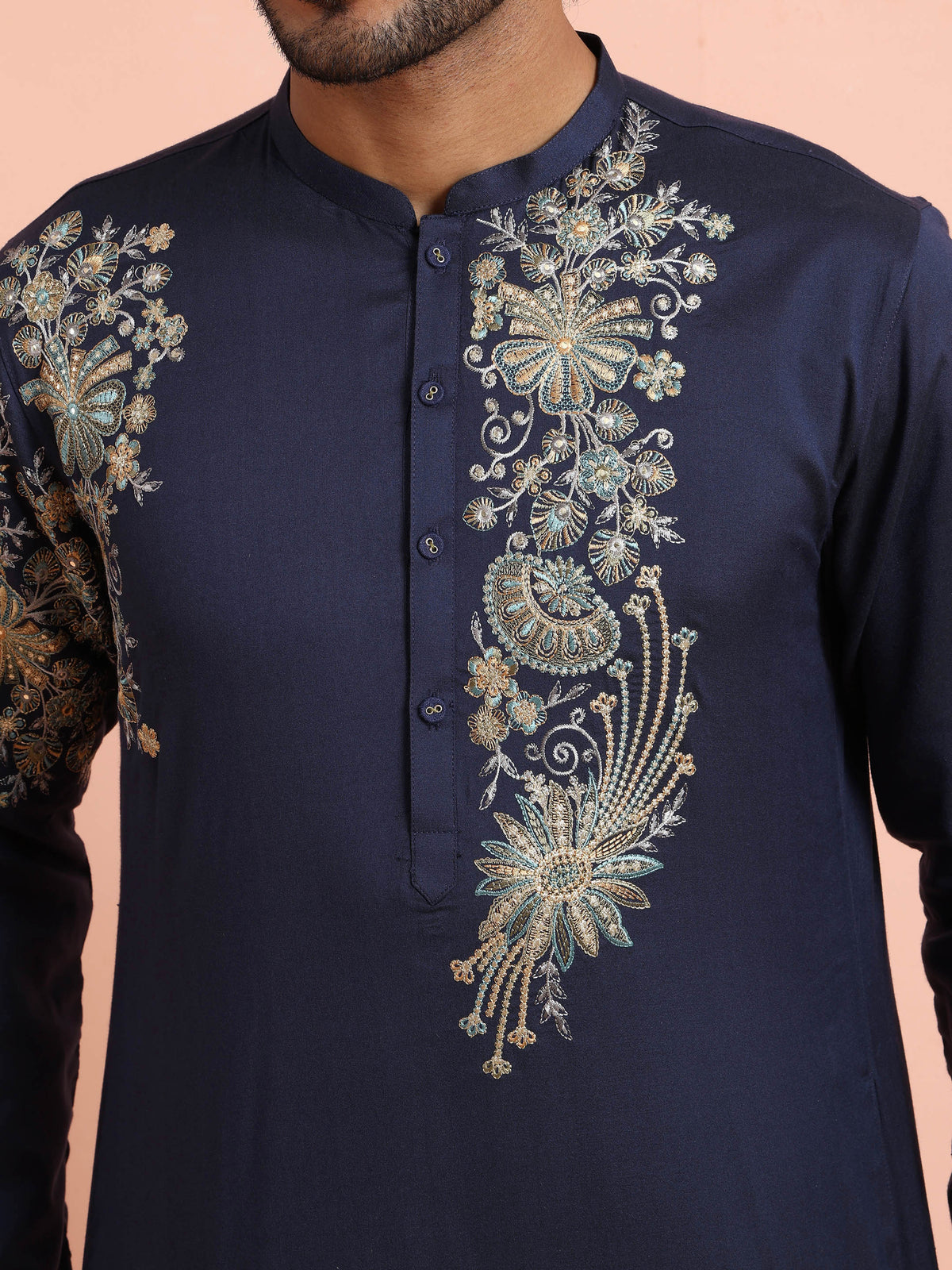 Navy Kurta with Heavy Embroidery