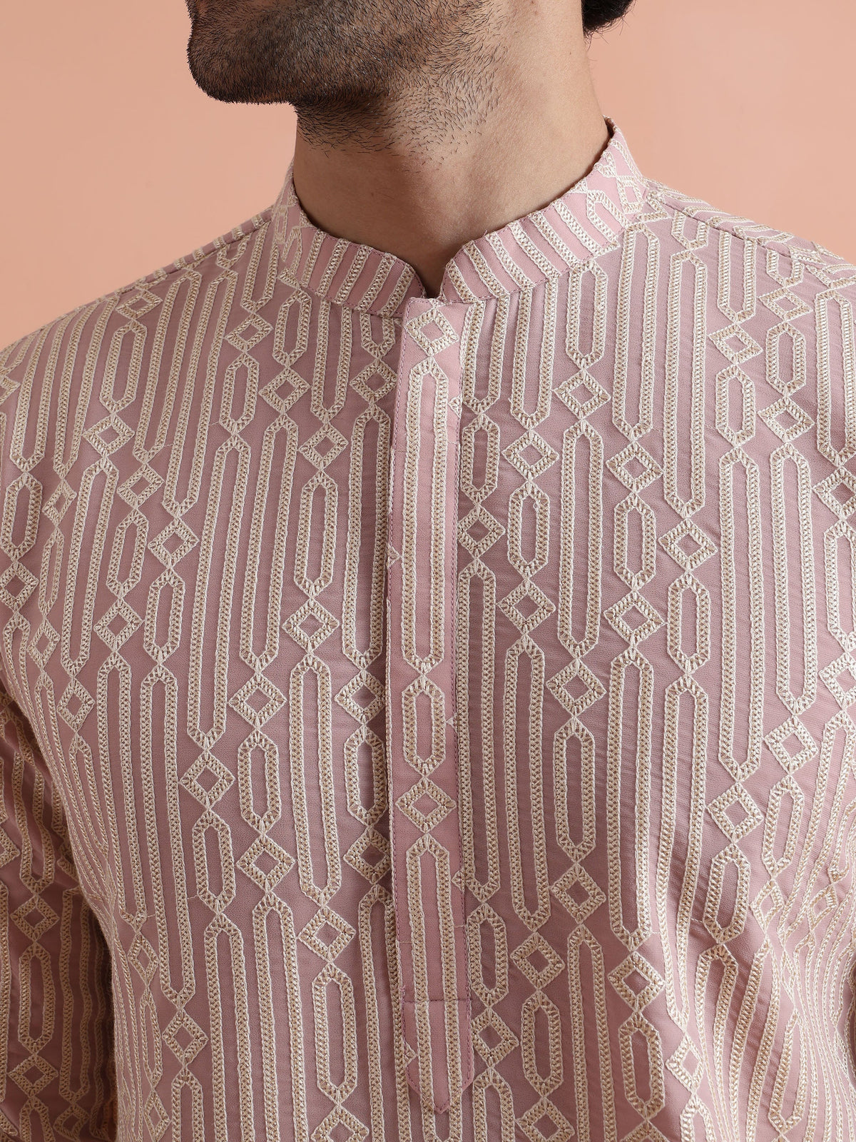 Pink Georgette Embroidered Mid Kurta