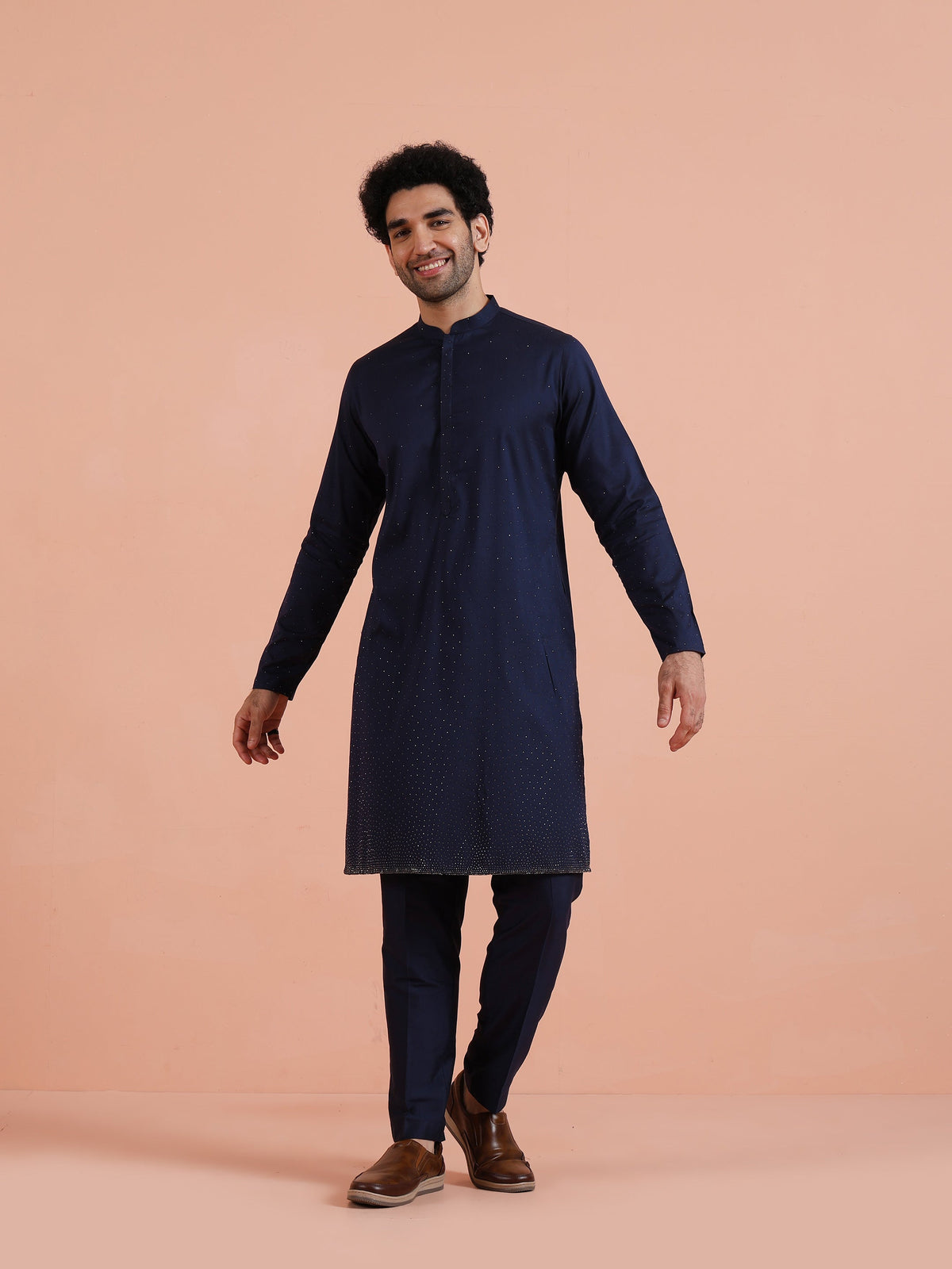 Navy Kurta with Subtle Embellishment