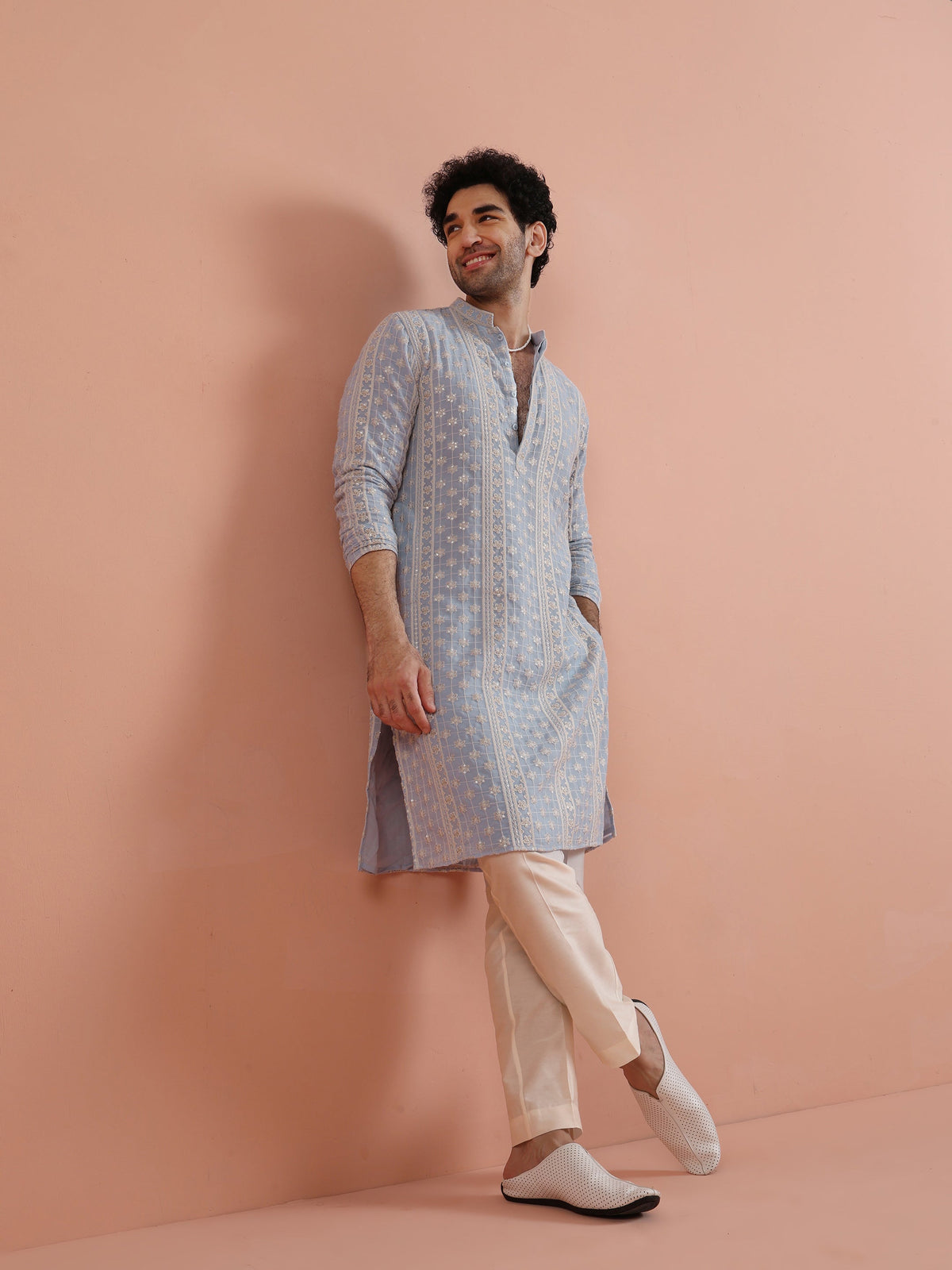 Sky Blue Embroidered Sequin Kurta