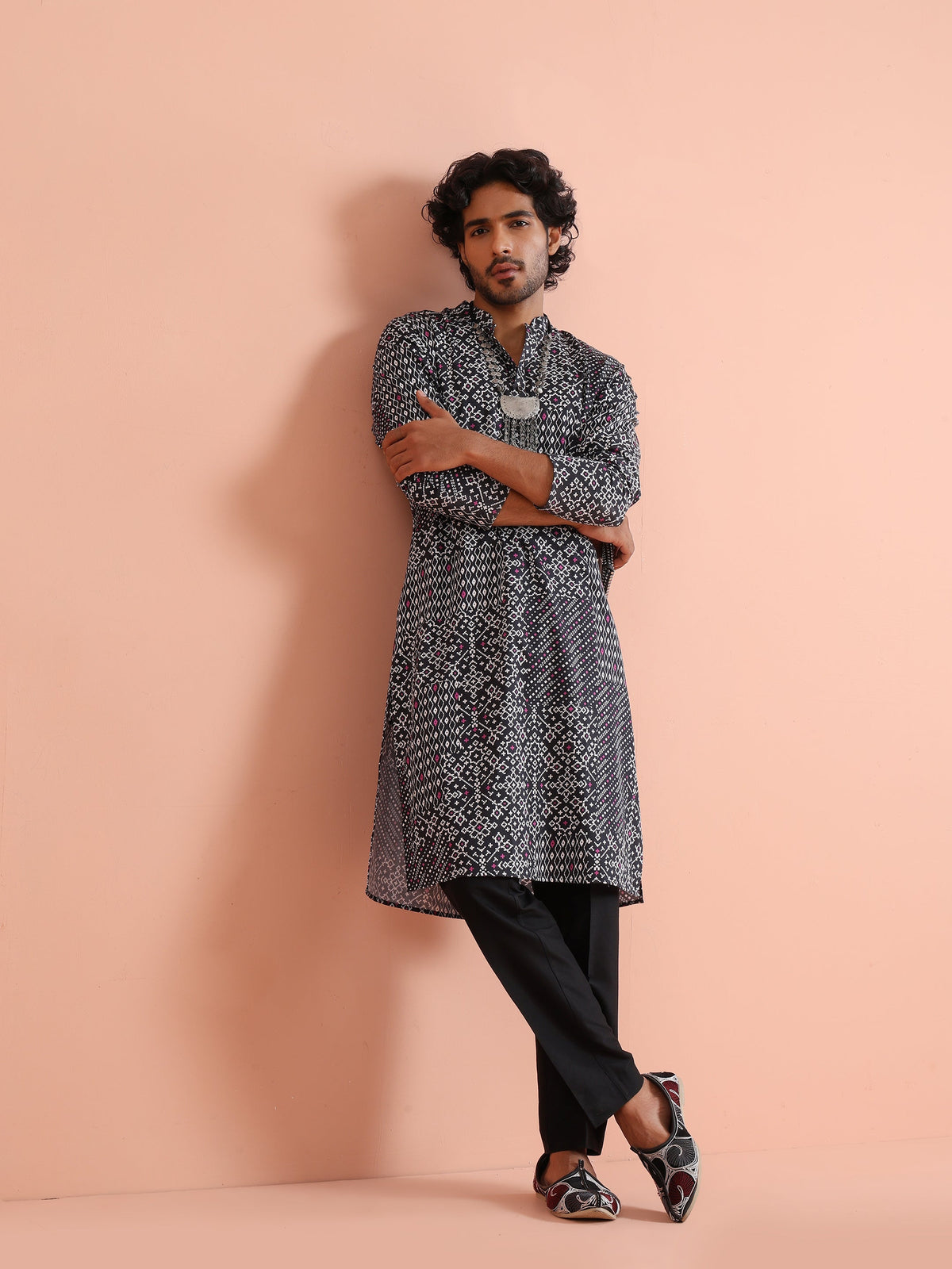 Black Geometric Printed Kurta