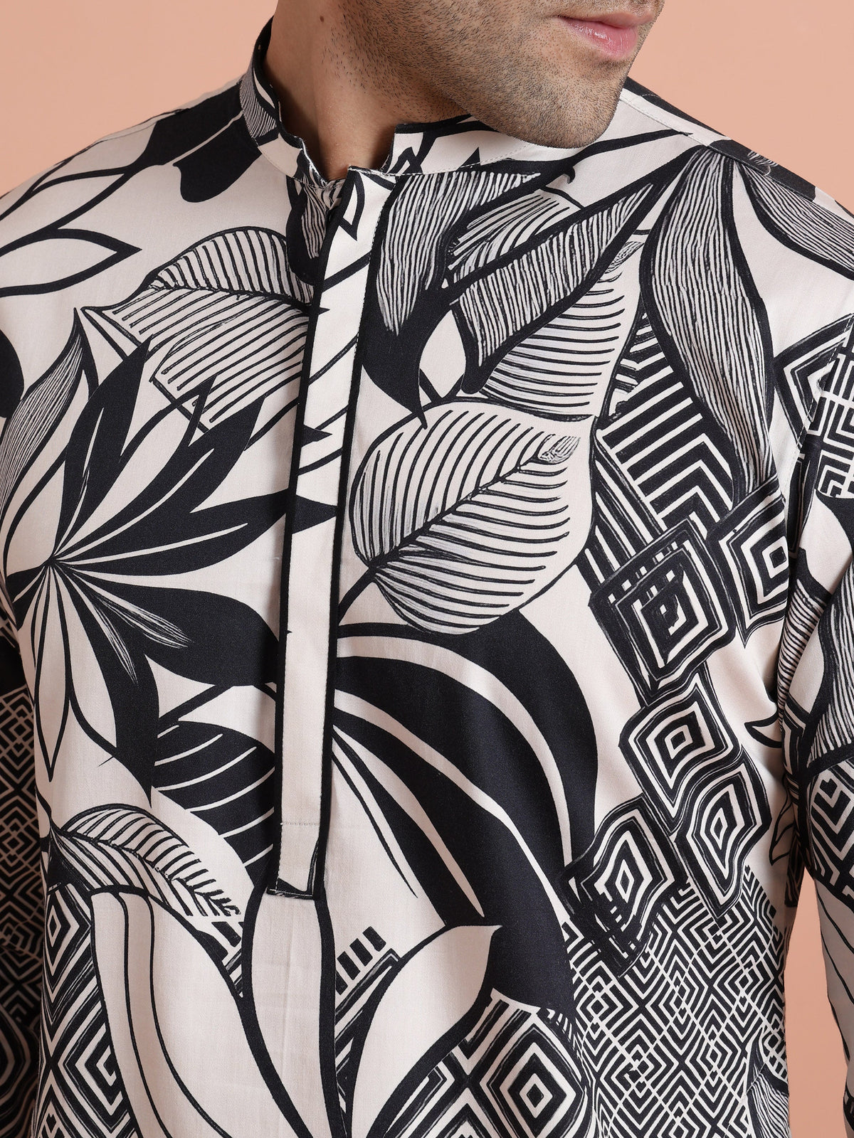 Black & White Printed Long Kurta