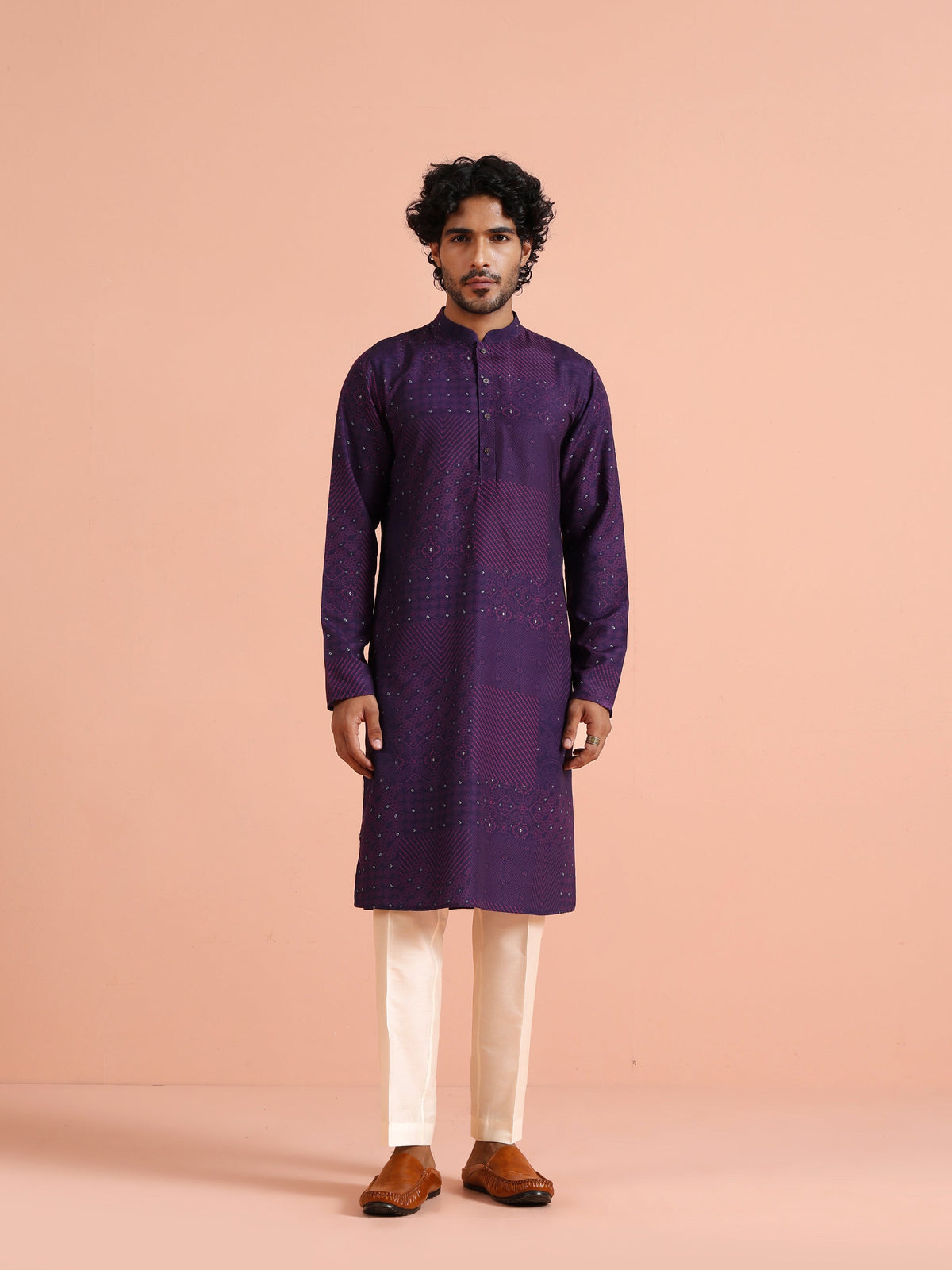 Purple Geometric Printed Kurta