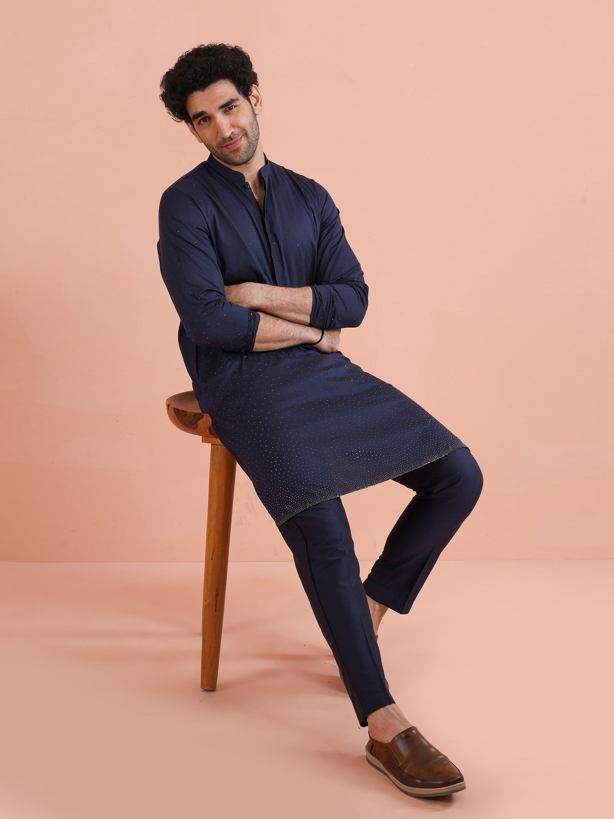 Navy Kurta with Subtle Embellishment