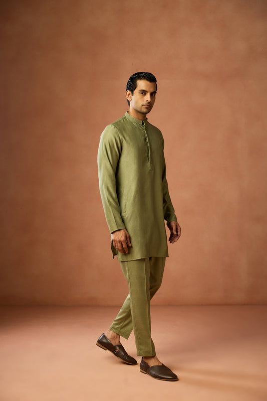 Olive Green Silk Blend Mid Kurta