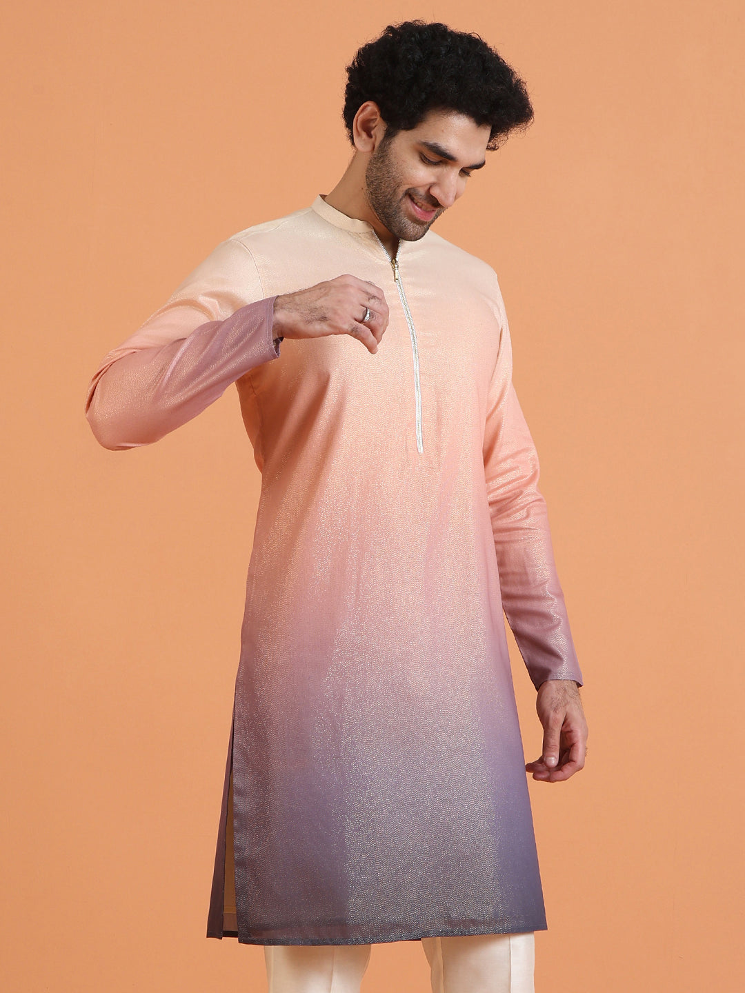 Peach Ombre Cotton Silk Zipped Kurta