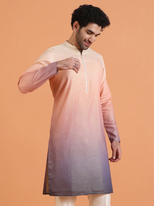 Peach Ombre Cotton Silk Zipped Kurta