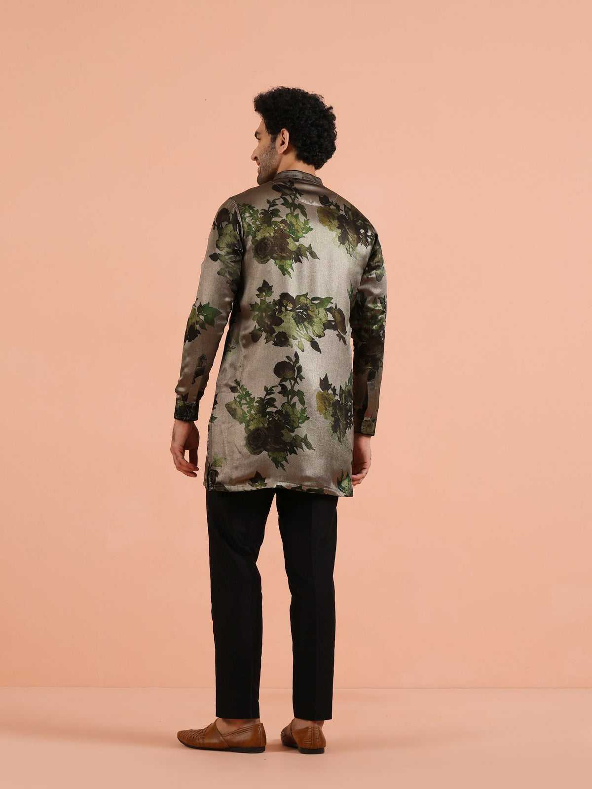 Grey Floral Printed Mid Kurta